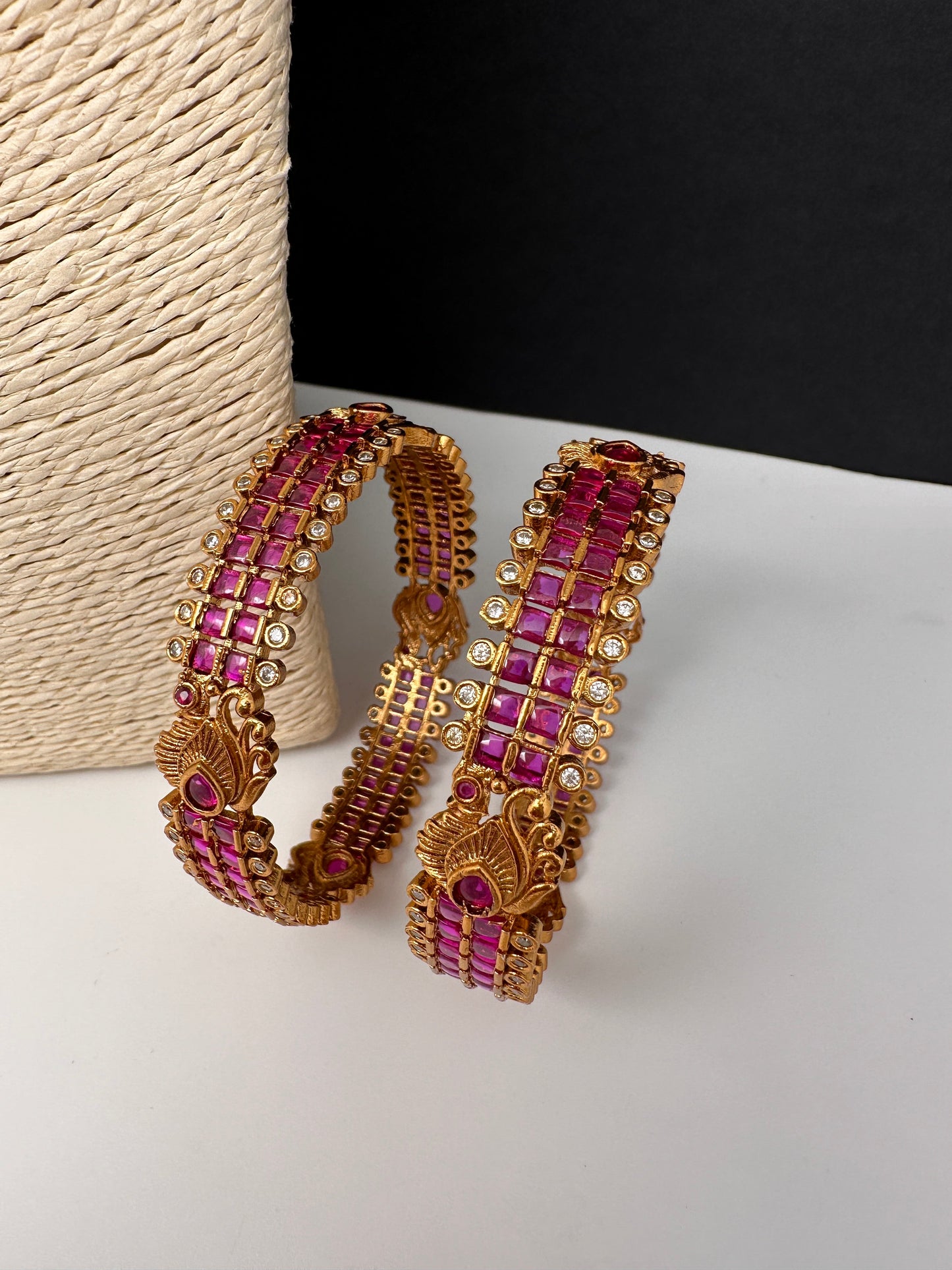 Matte Red Kempu Peacock Bangles