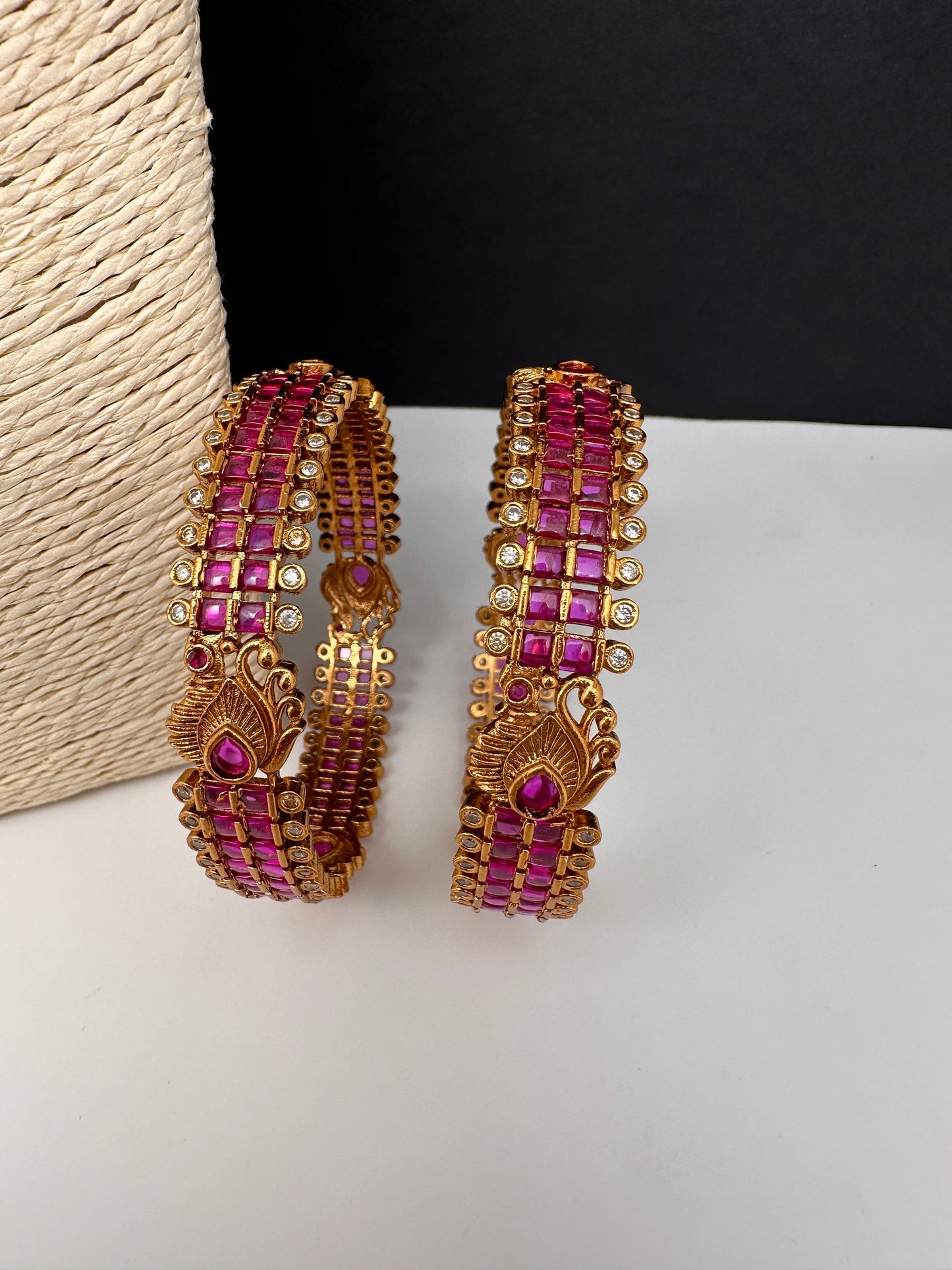 Matte Red Kempu Peacock Bangles