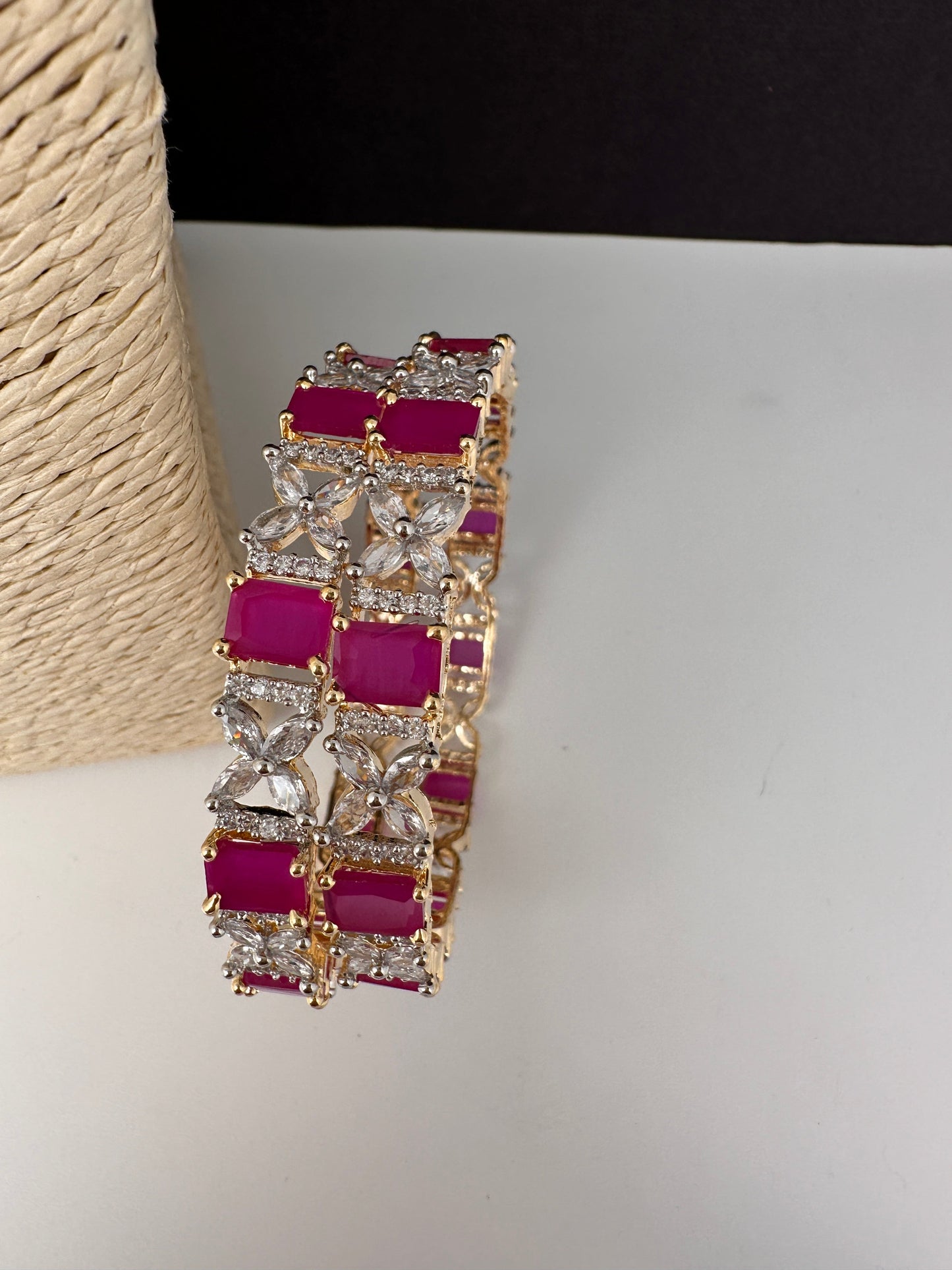 American Diamond Ruby Pink Bangles