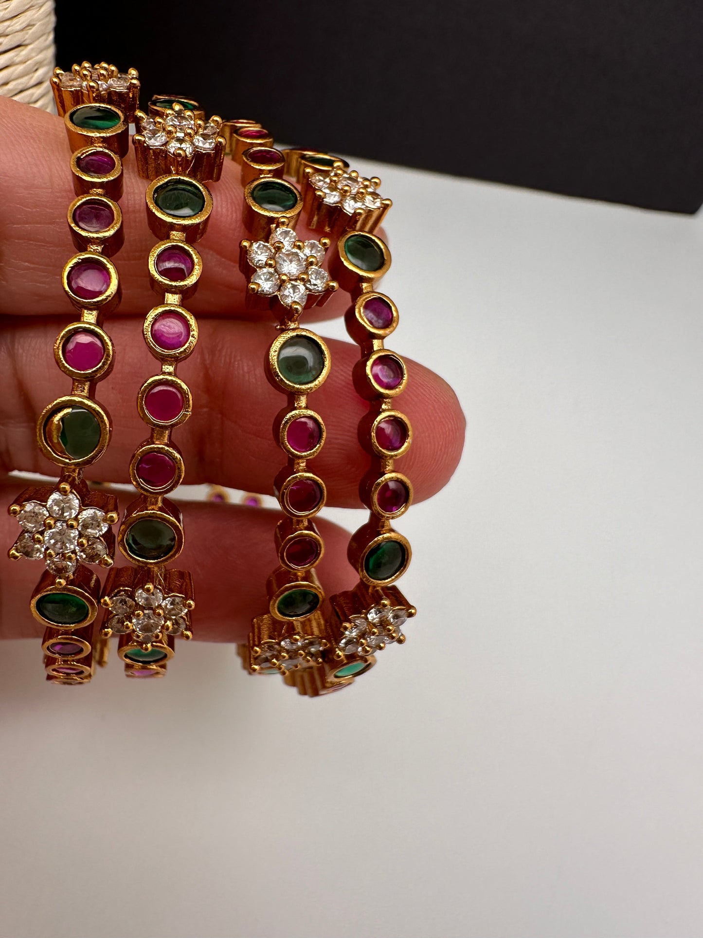 Matte Kempu Multi Color Bangles-Set of 4