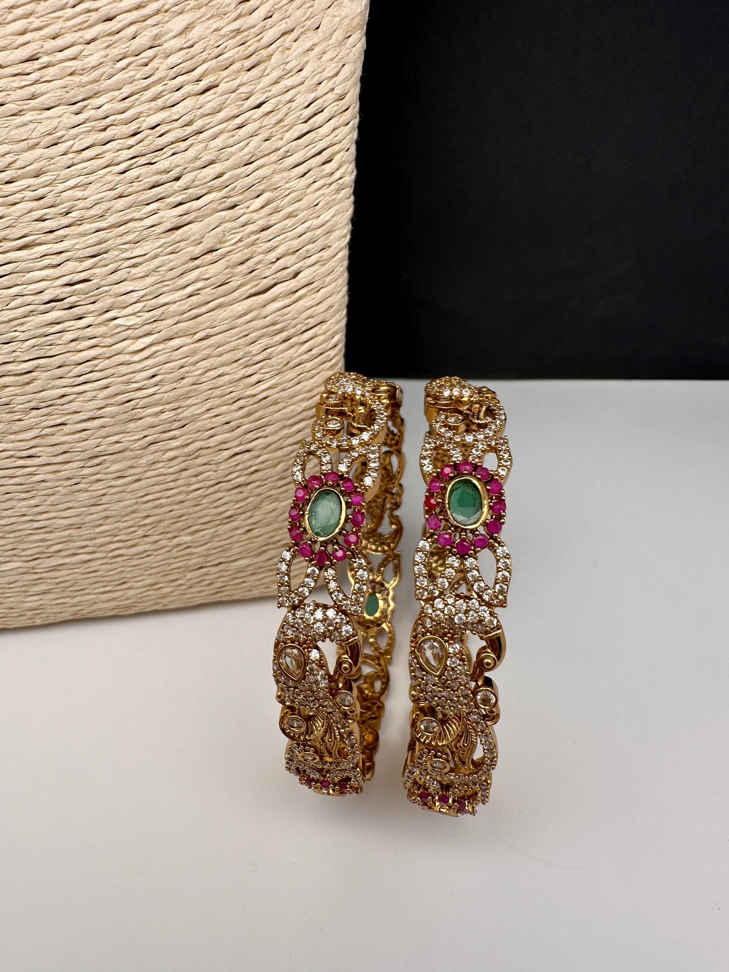 CZ Peacock Matte Bangles