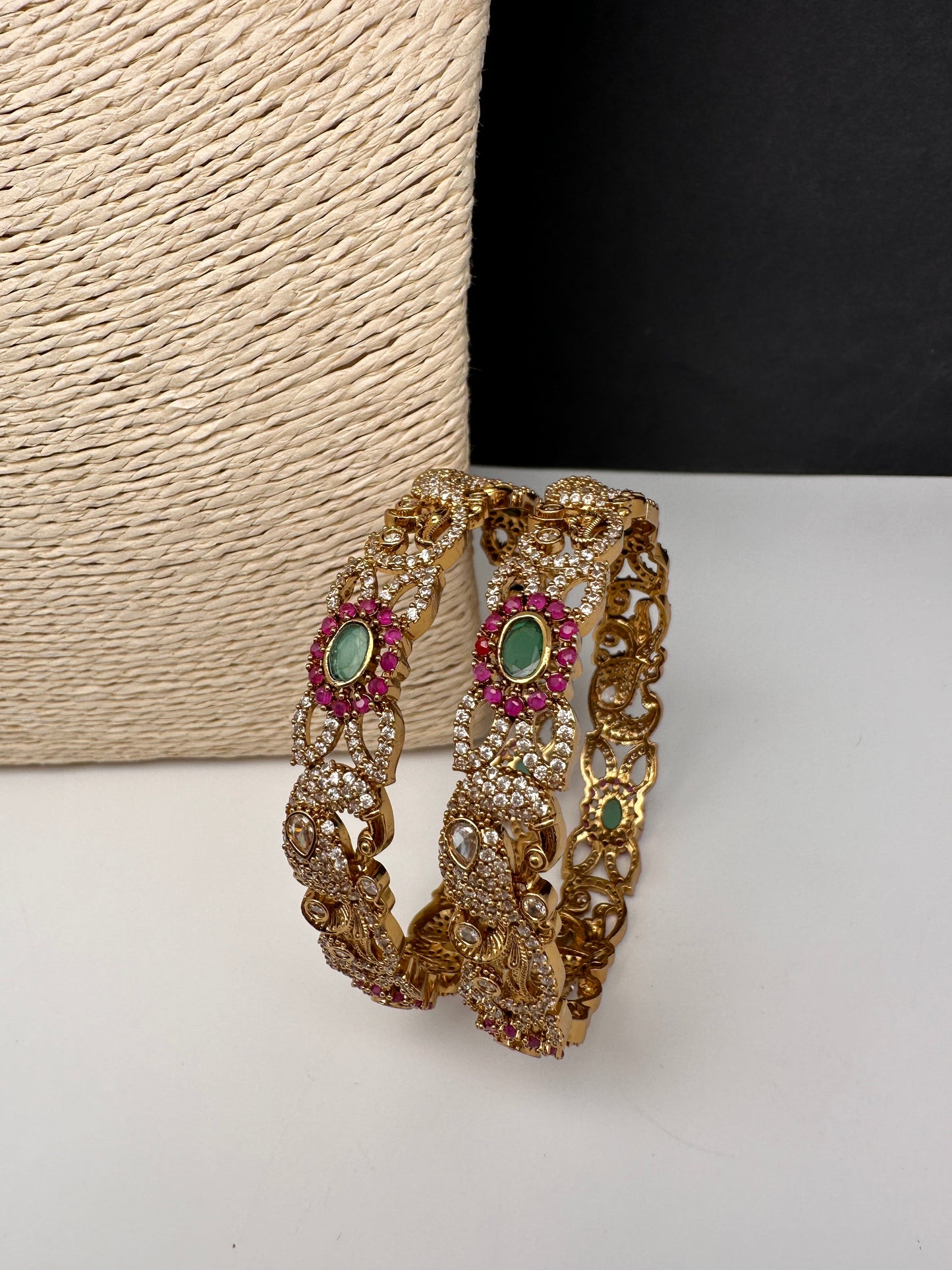 CZ Peacock Matte Bangles