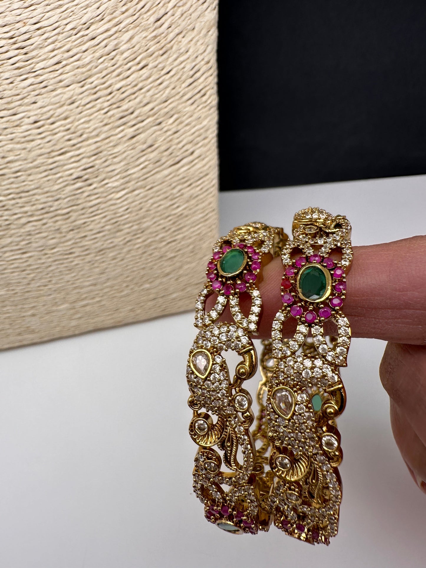 CZ Peacock Matte Bangles