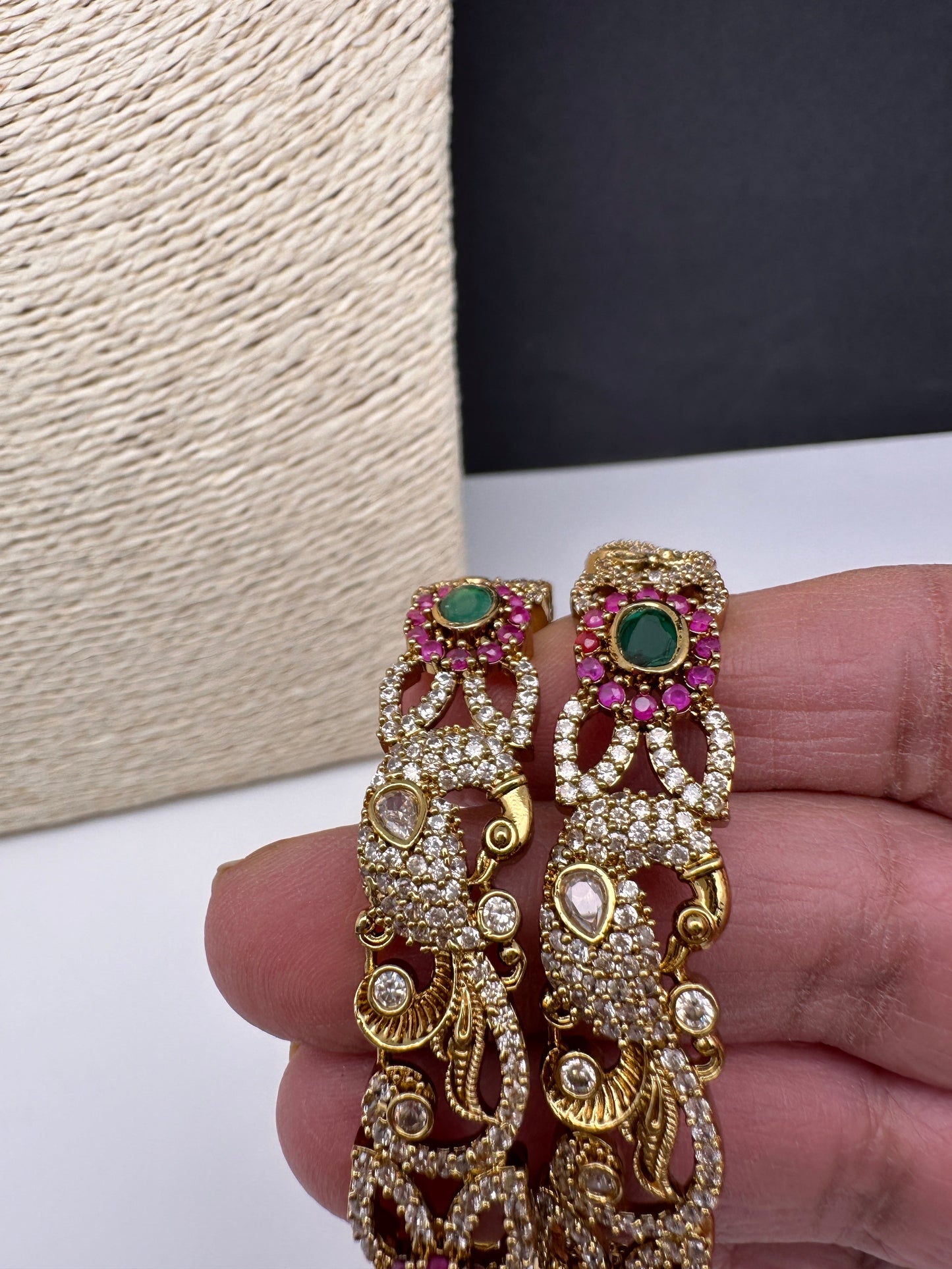 CZ Peacock Matte Bangles