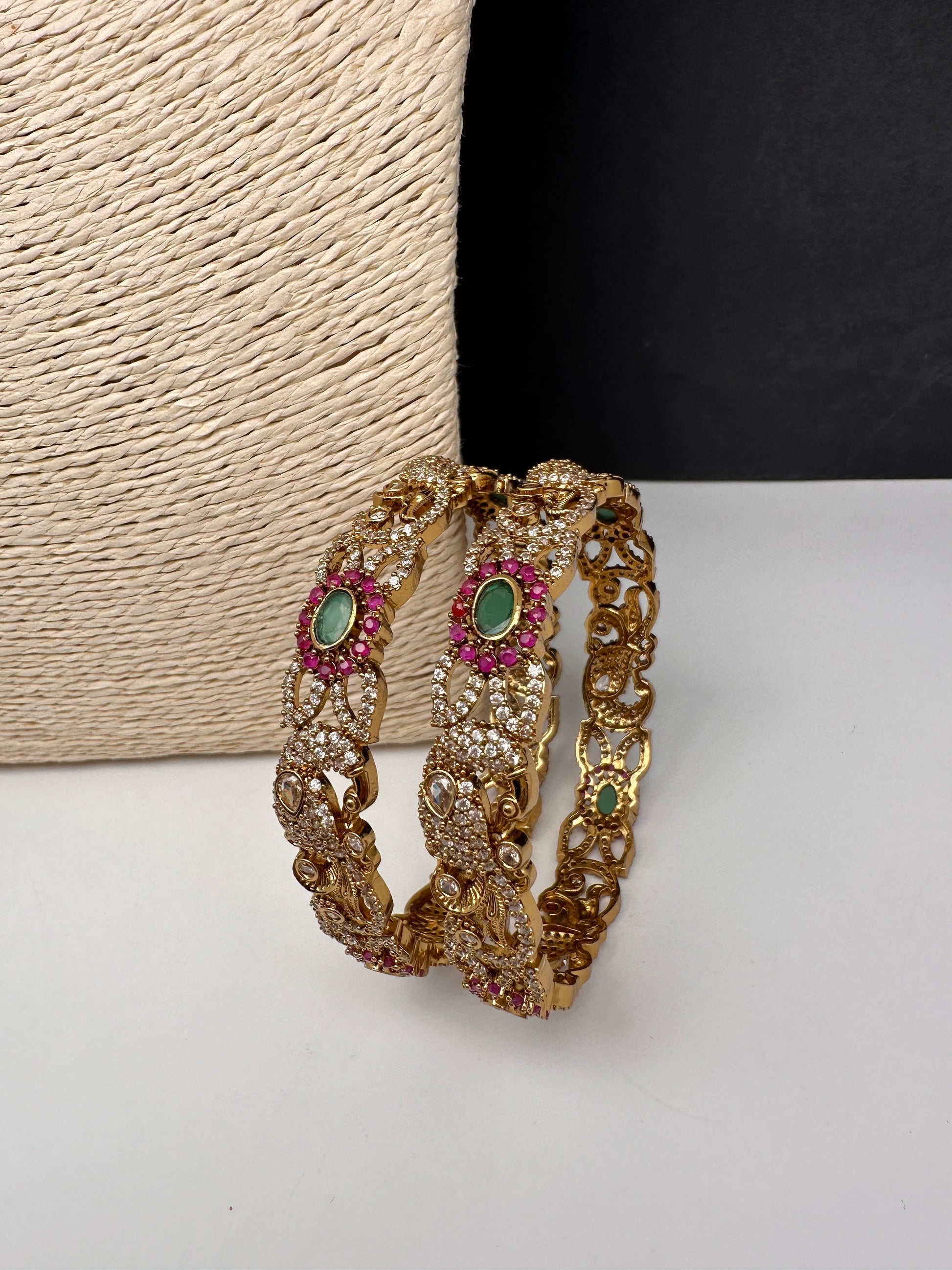 CZ Peacock Matte Bangles