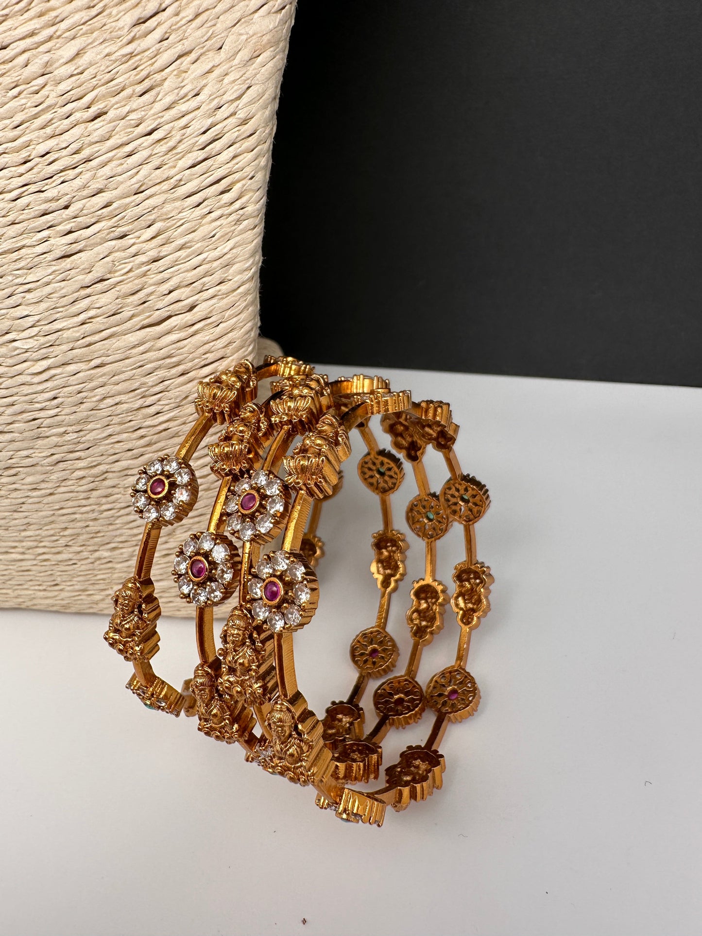 Matte Floral Goddess Lakshmi Set of 4 Bangles