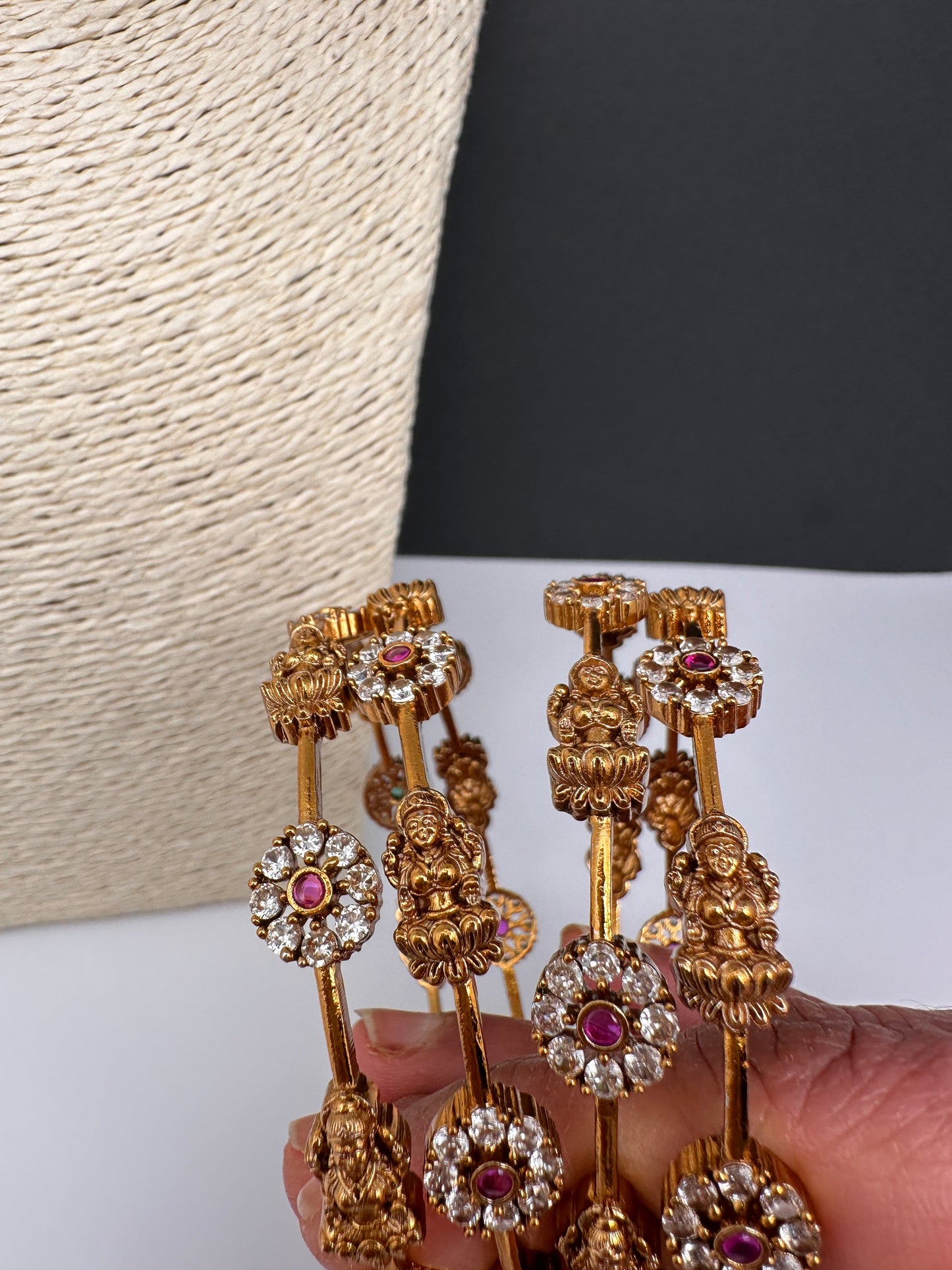 Matte Floral Goddess Lakshmi Set of 4 Bangles