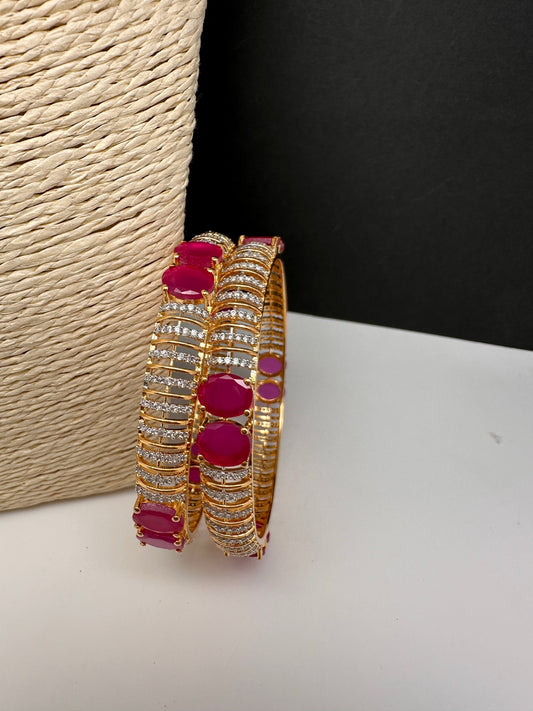Ruby CZ Gold Bangles