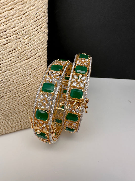 Emerald Green AD Openable Kada Bangles