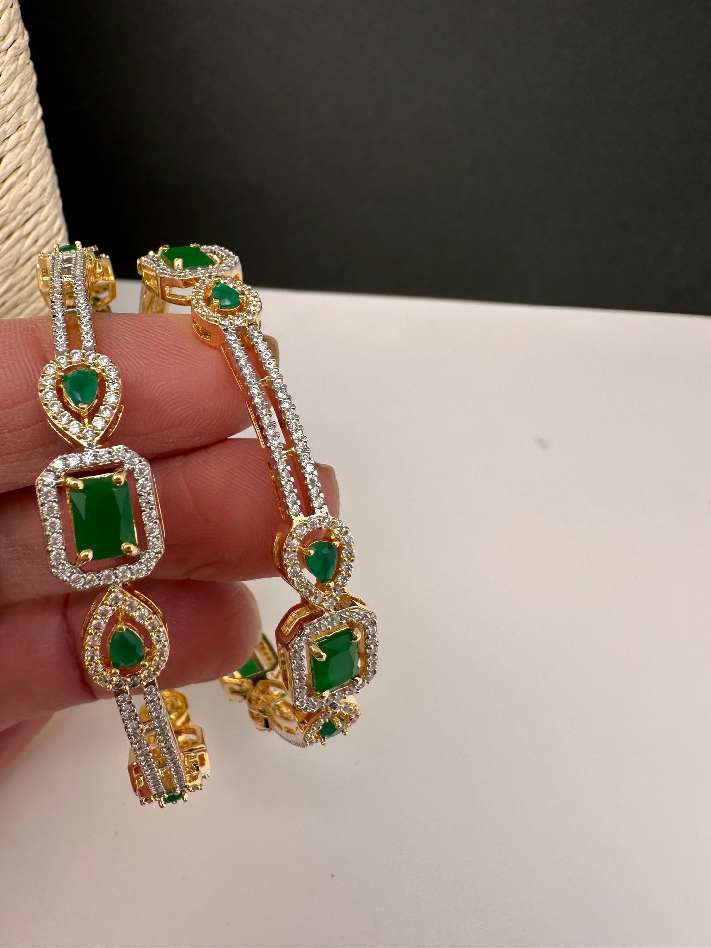 Emerald Green Sleek CZ Bangles
