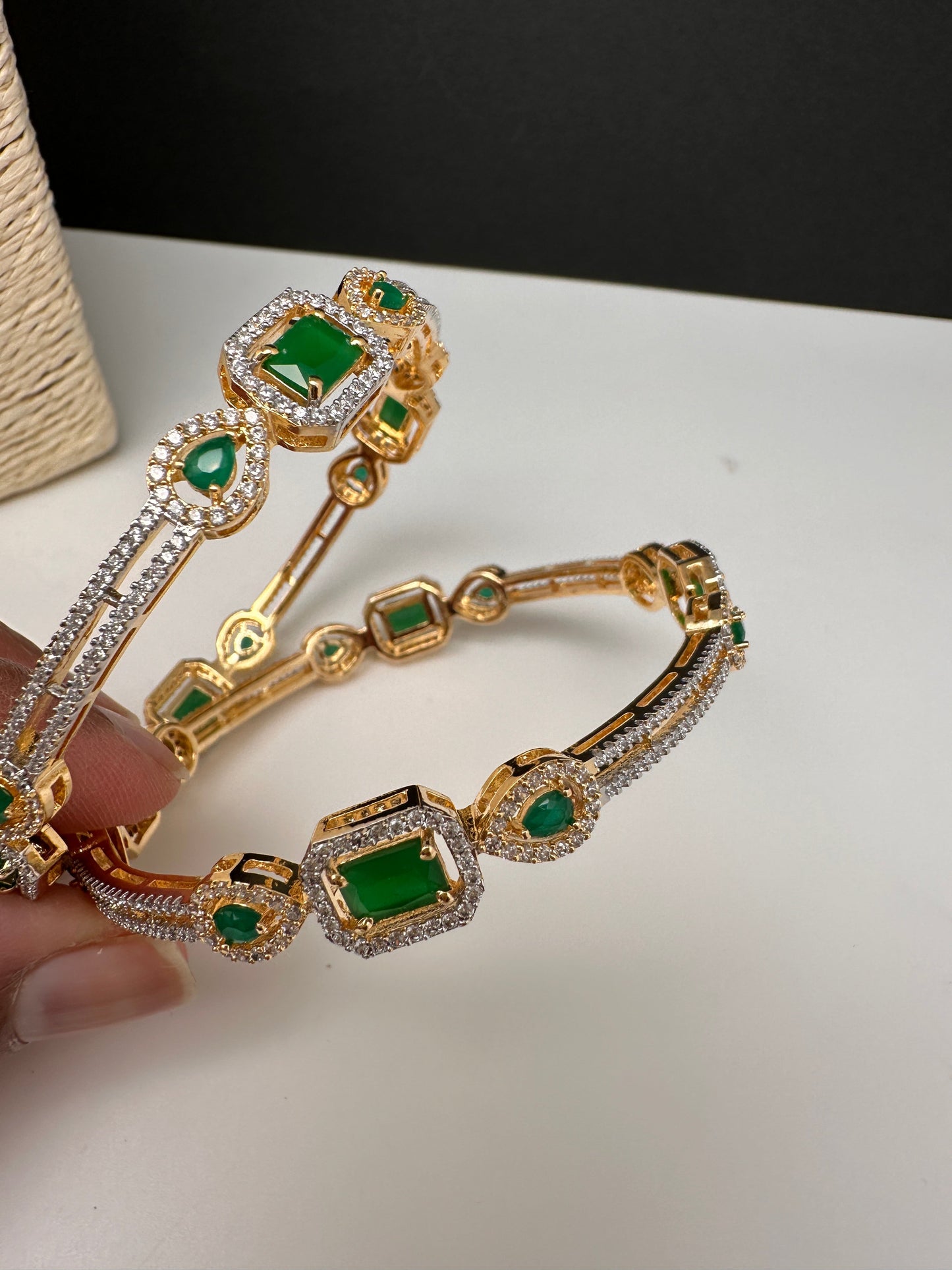 Emerald Green Sleek CZ Bangles