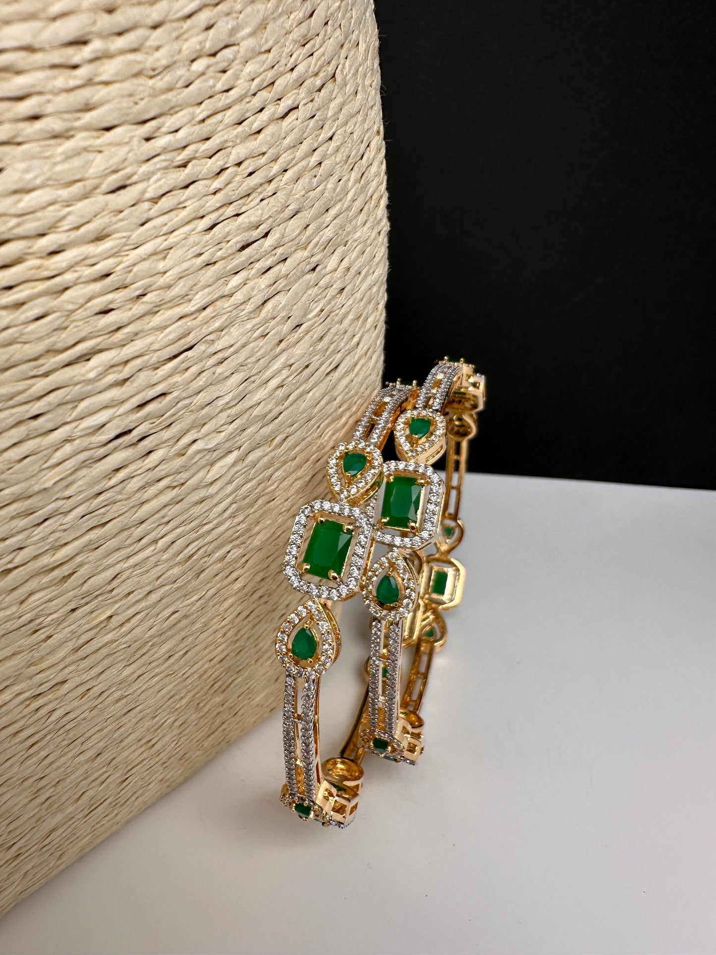 Emerald Green Sleek CZ Bangles