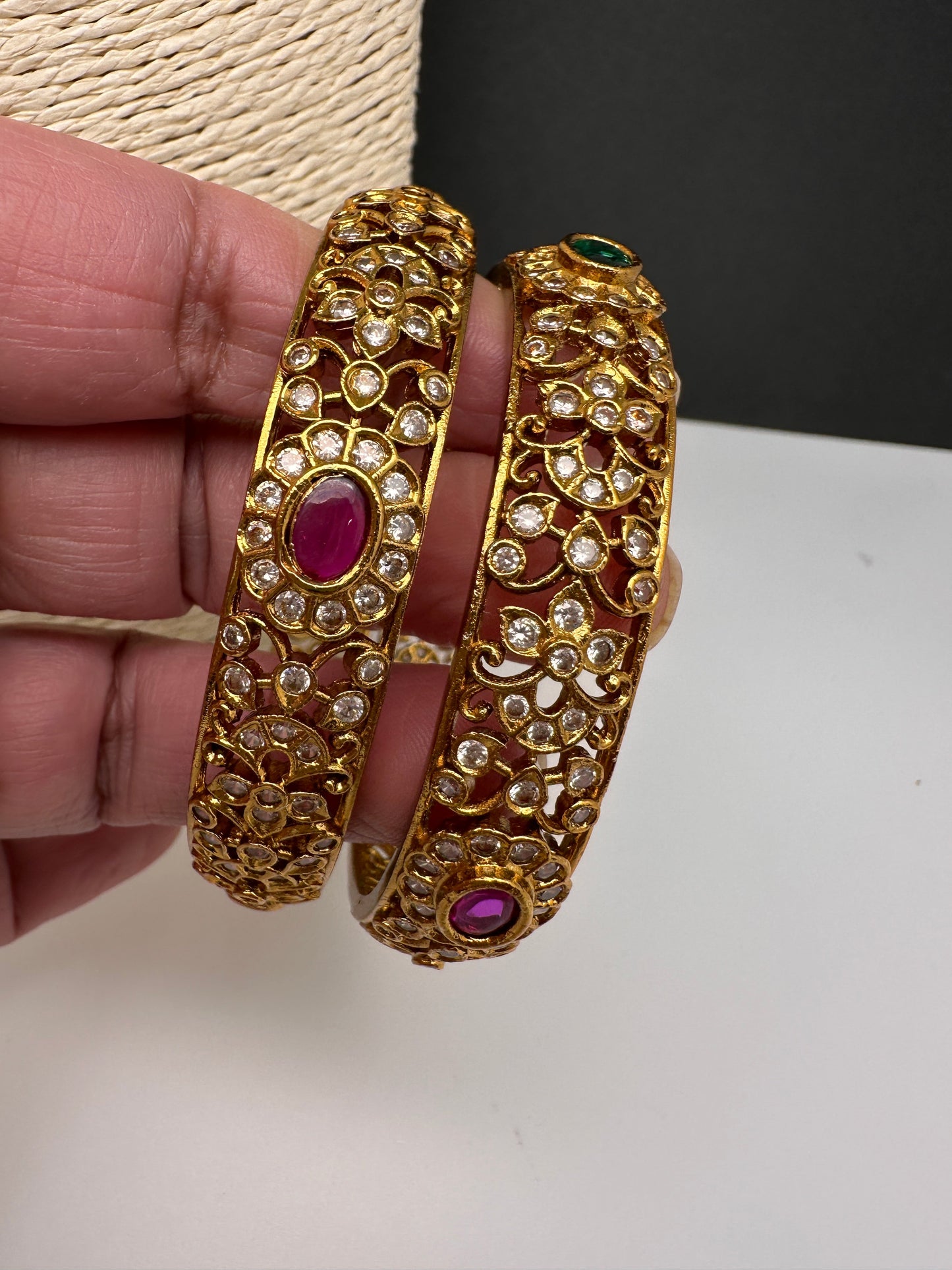 Matte Multi Red Green CZ Bangles