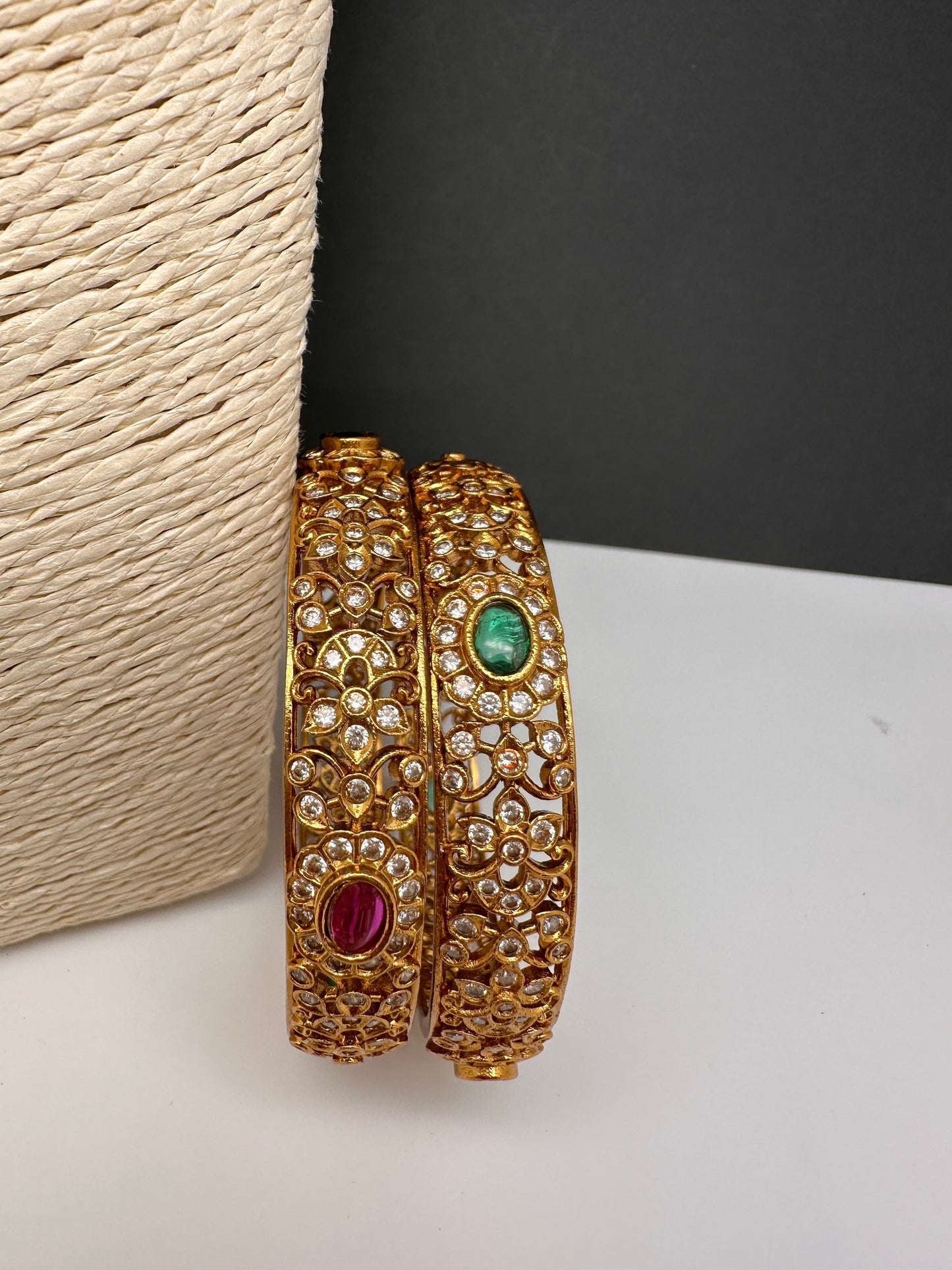 Matte Multi Red Green CZ Bangles