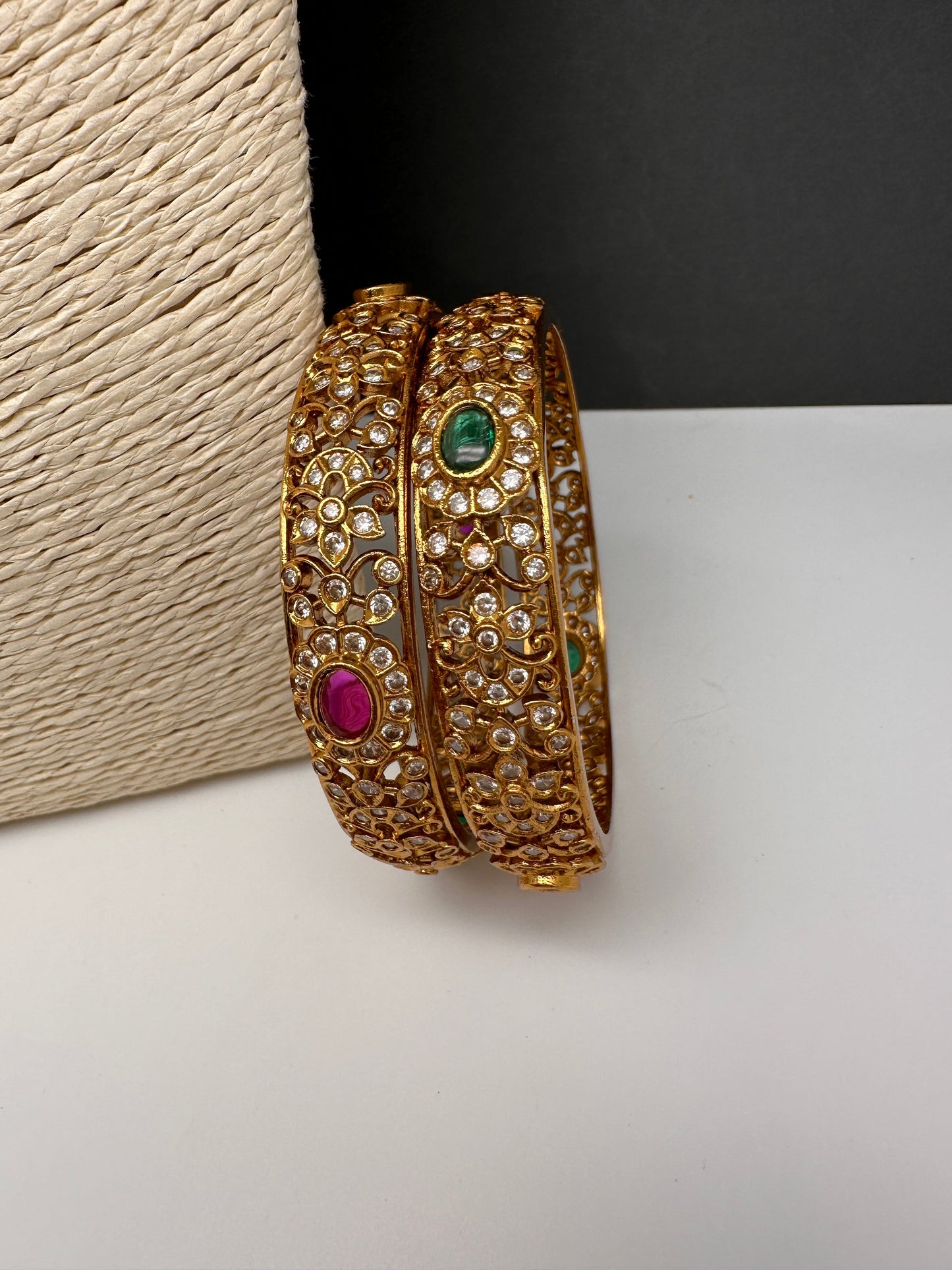 Matte Multi Red Green CZ Bangles