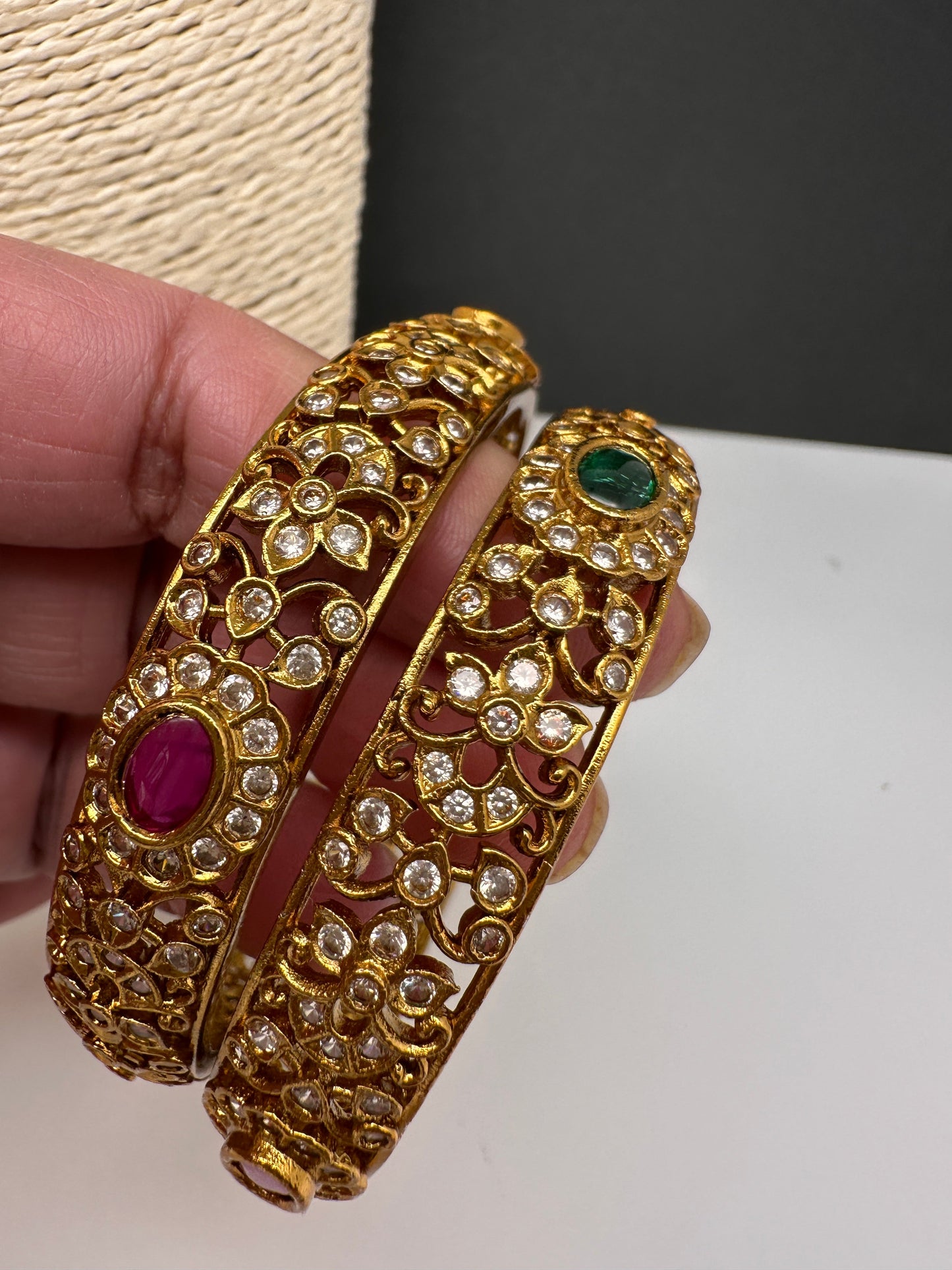 Matte Multi Red Green CZ Bangles