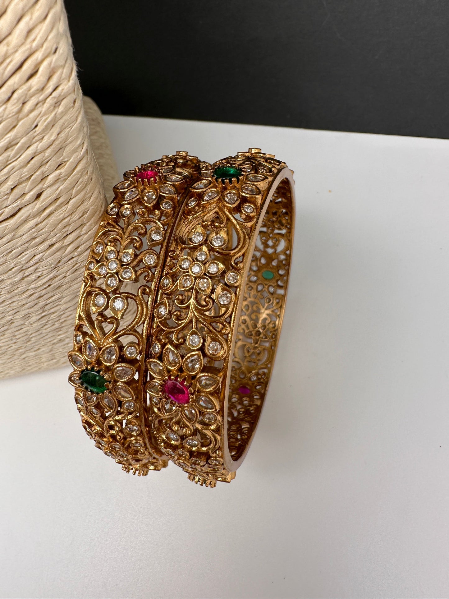 Matte Multi Red Green CZ Bangles
