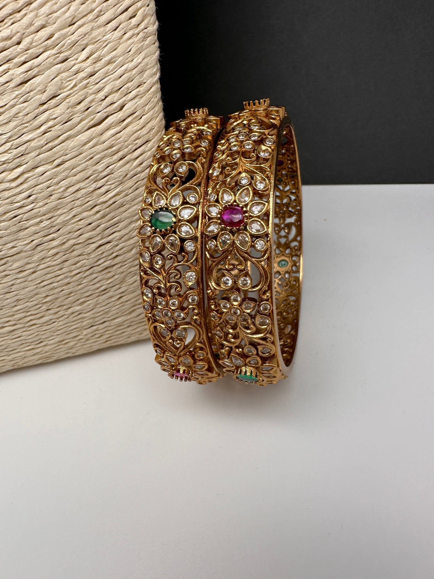 Matte Multi Red Green CZ Bangles