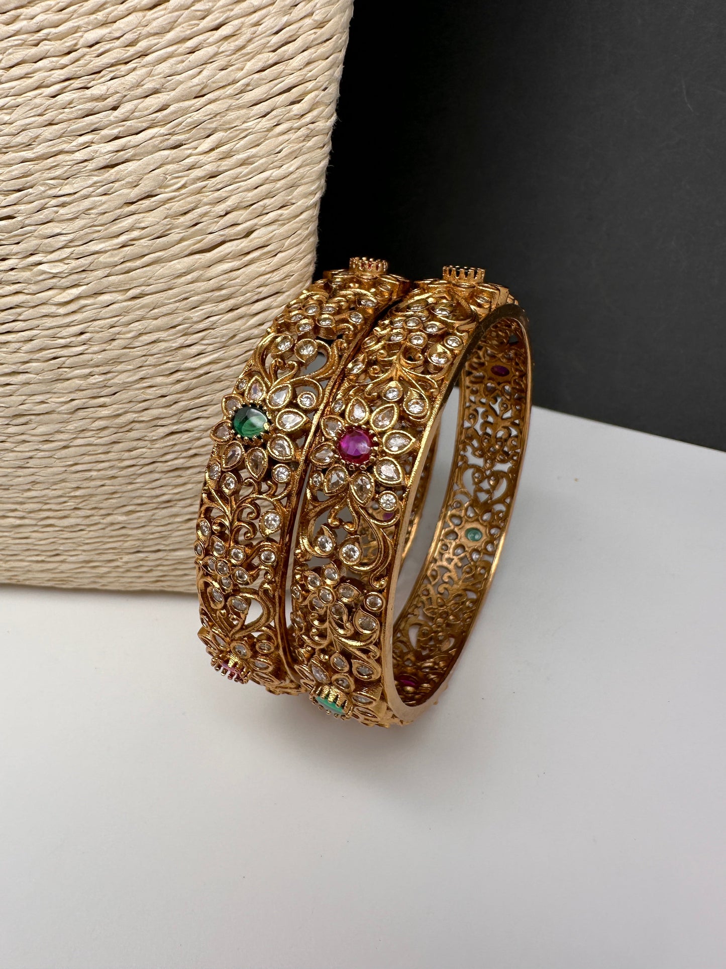 Matte Multi Red Green CZ Bangles
