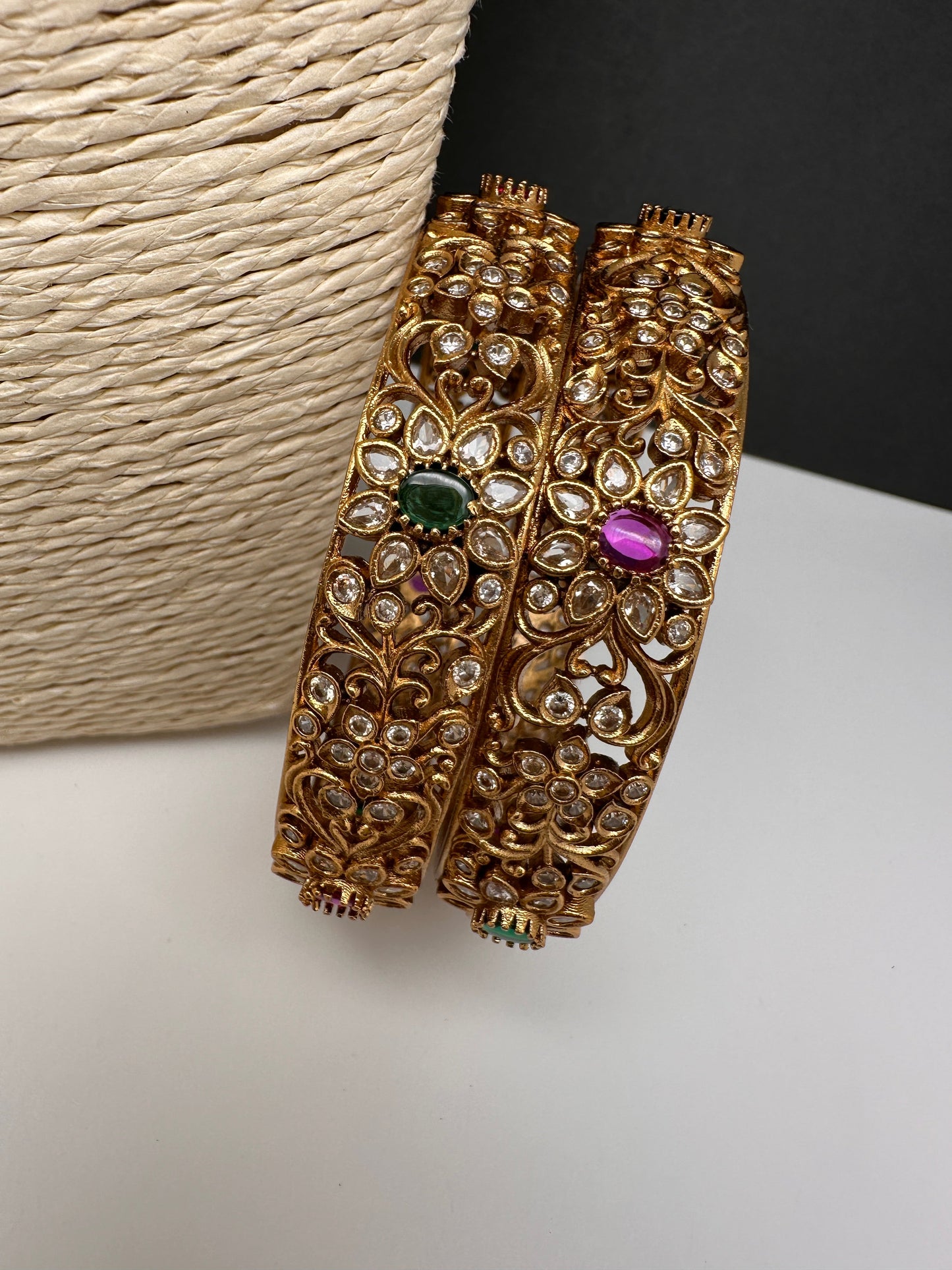 Matte Multi Red Green CZ Bangles