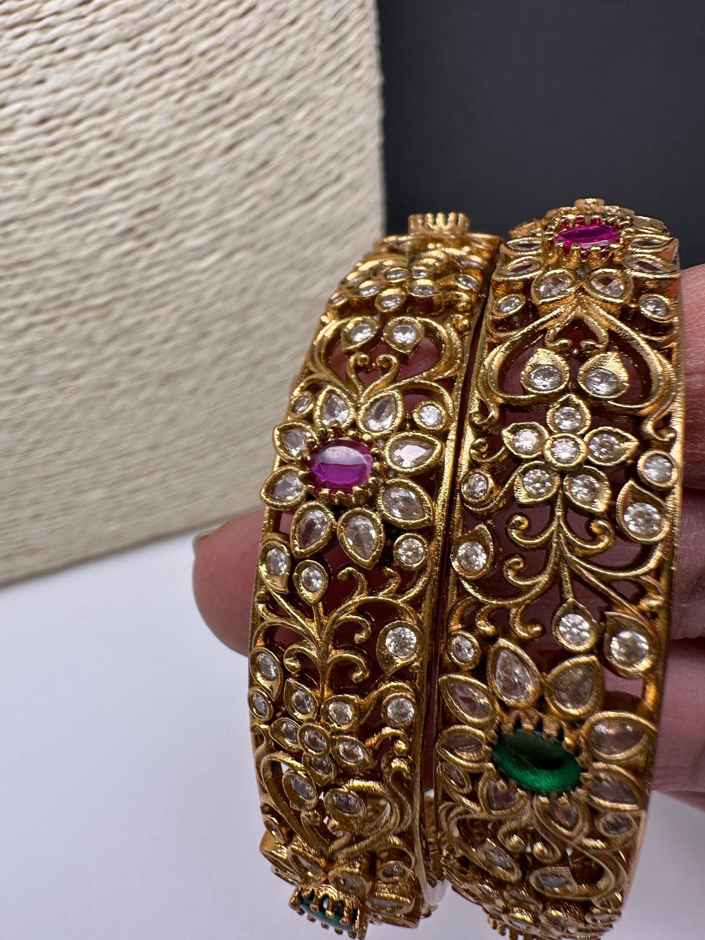 Matte Multi Red Green CZ Bangles