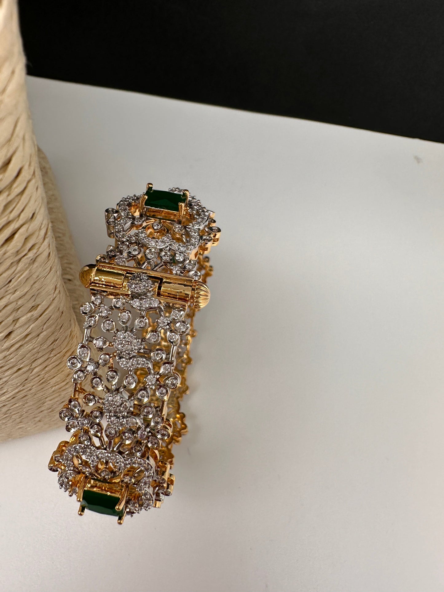 Green CZ Openable Single Kada Bangle