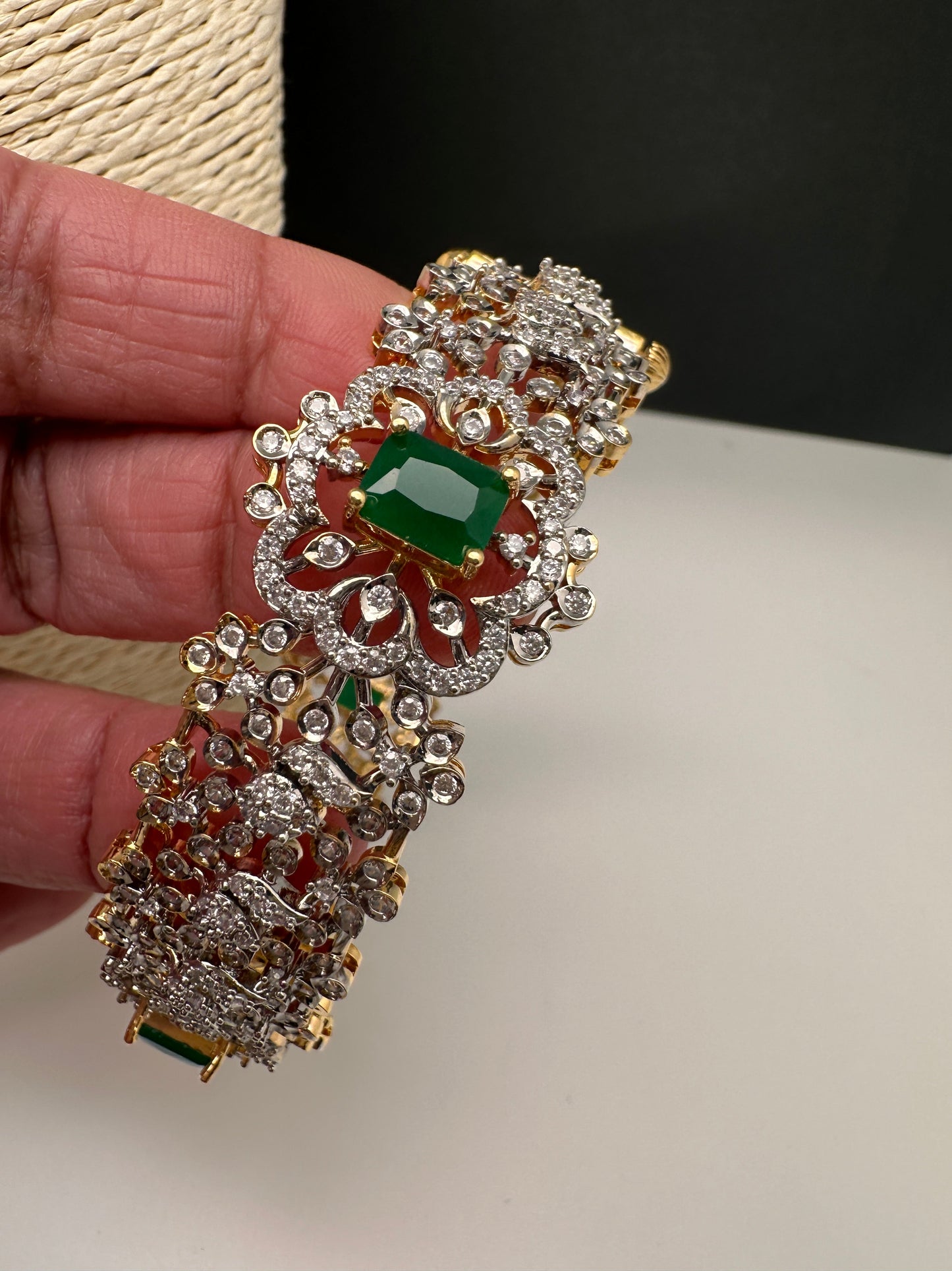 Green CZ Openable Single Kada Bangle