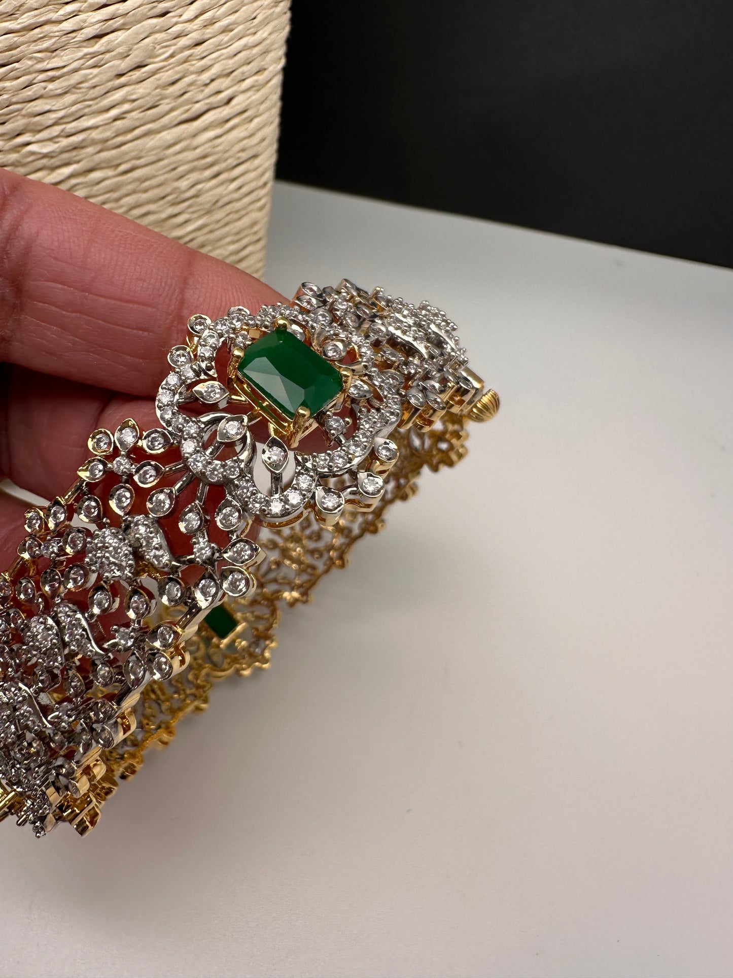 Green CZ Openable Single Kada Bangle