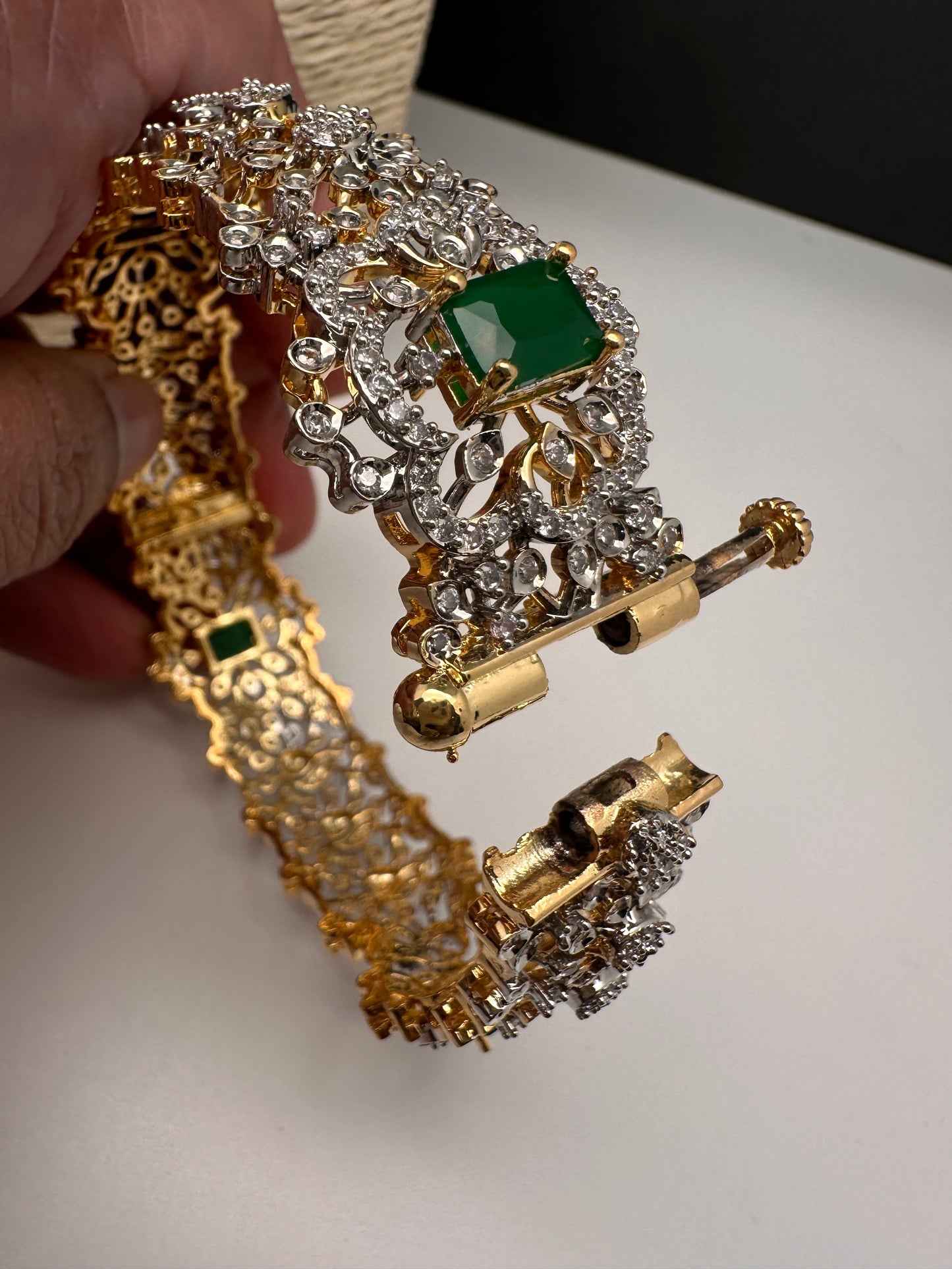 Green CZ Openable Single Kada Bangle