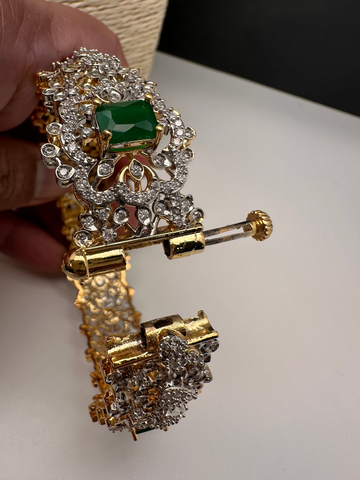 Green CZ Openable Single Kada Bangle
