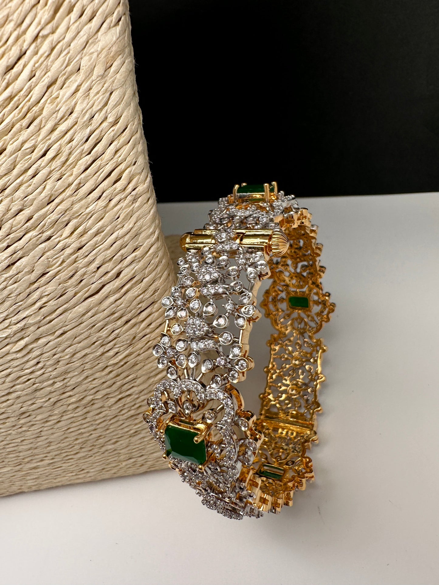 Green CZ Openable Single Kada Bangle