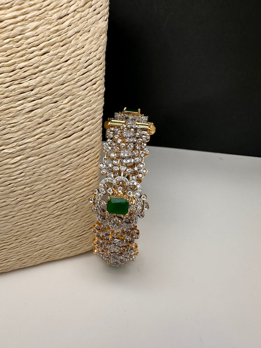 Green CZ Openable Single Kada Bangle