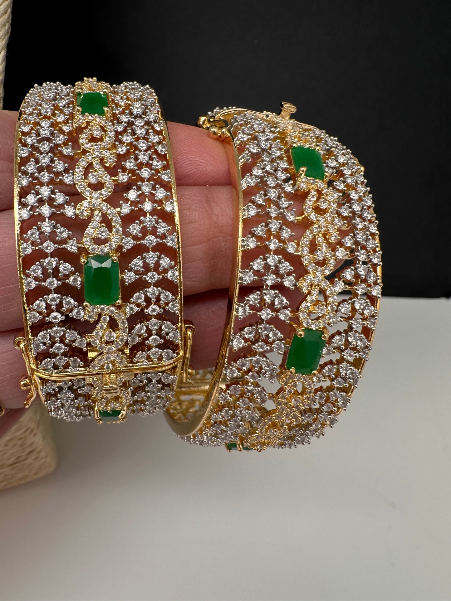 Emerald Green CZ Openable Bangles
