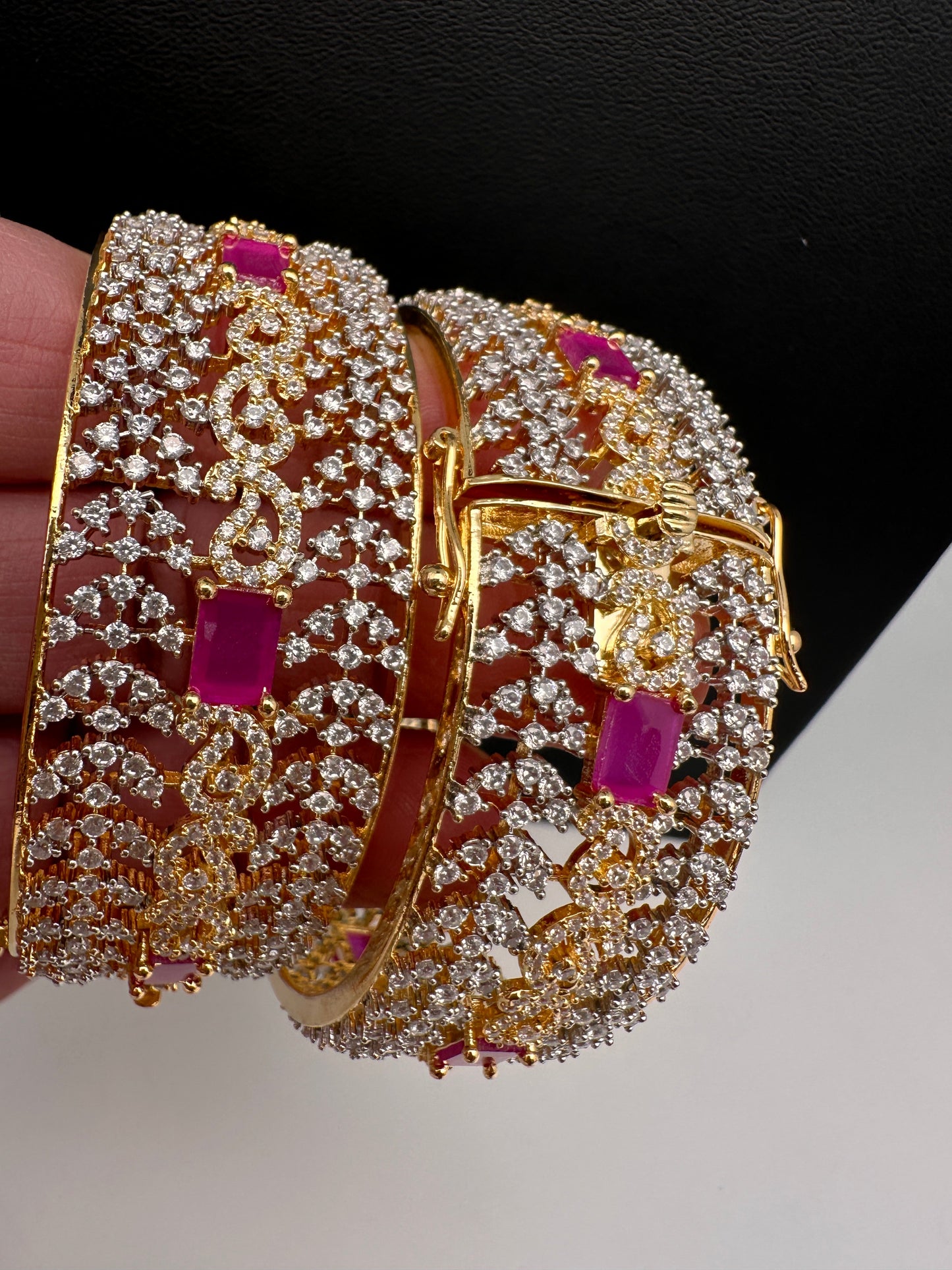 Ruby Pink CZ Openable Single Kada Bangle