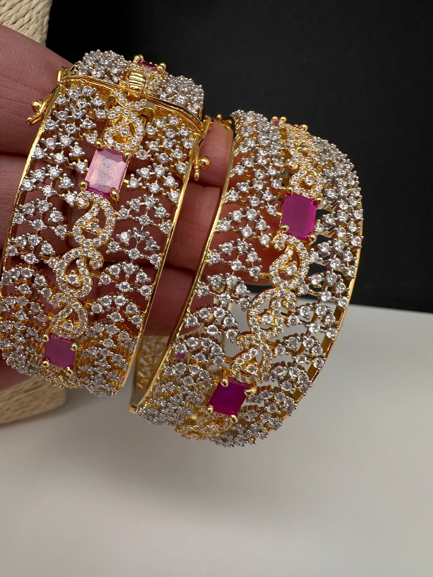 Ruby Pink CZ Openable Single Kada Bangle