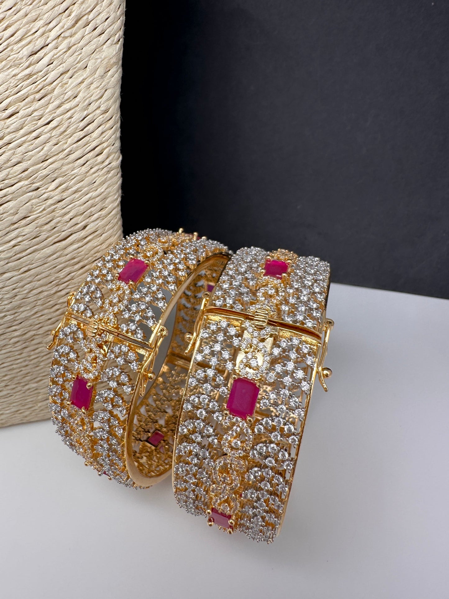 Ruby Pink CZ Openable Single Kada Bangle