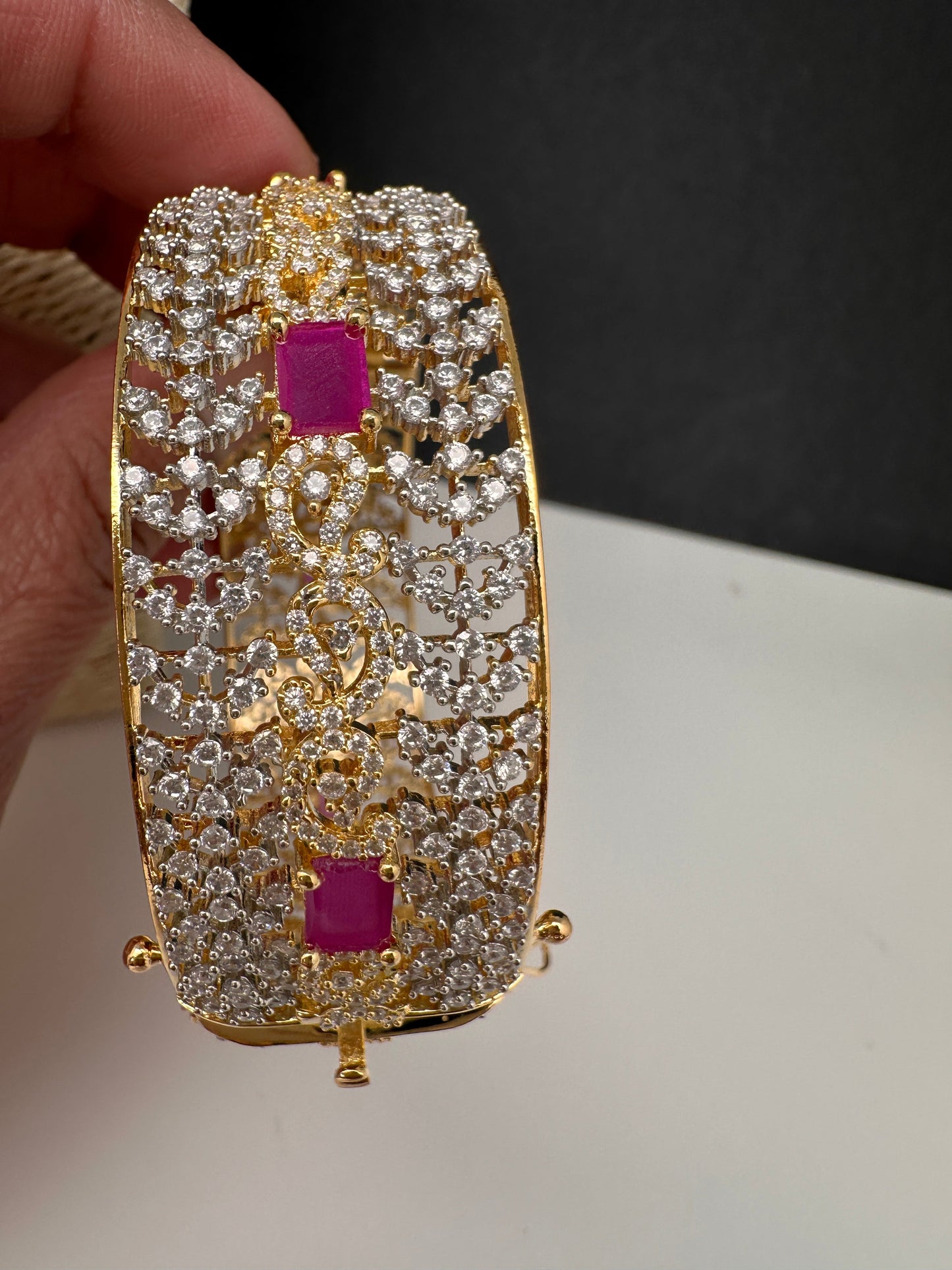 Ruby Pink CZ Openable Single Kada Bangle