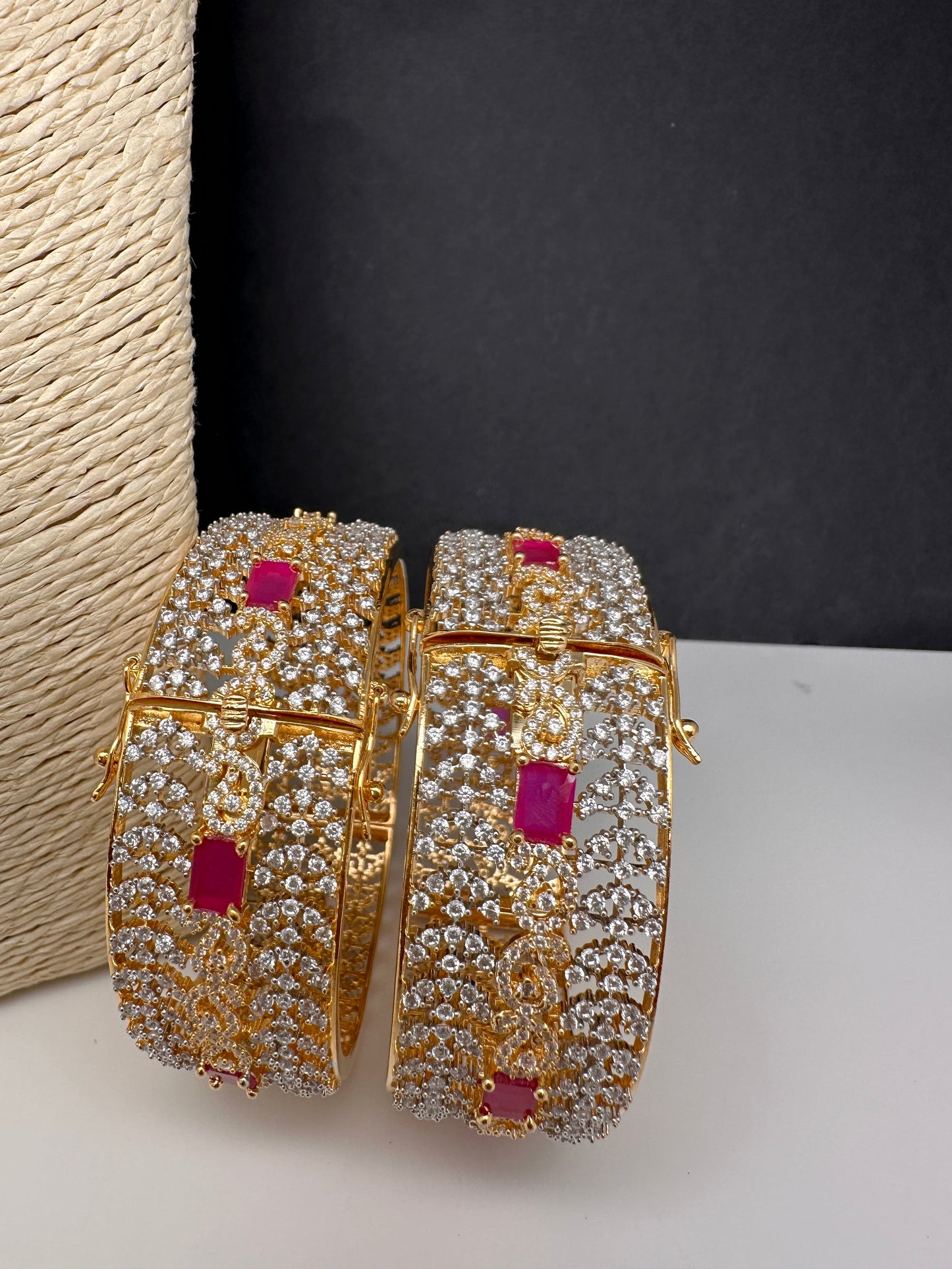 Ruby Pink CZ Openable Single Kada Bangle