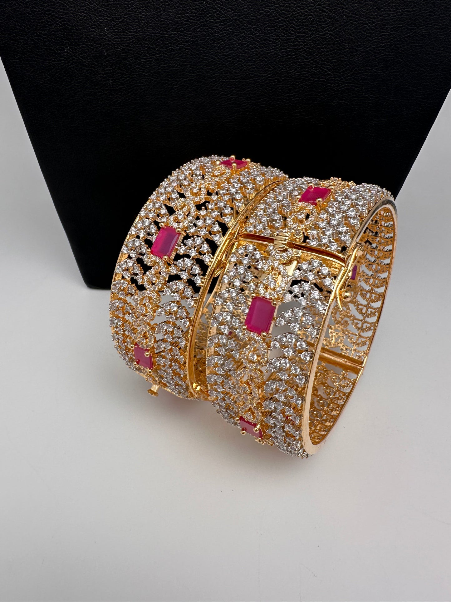 Ruby Pink CZ Openable Single Kada Bangle