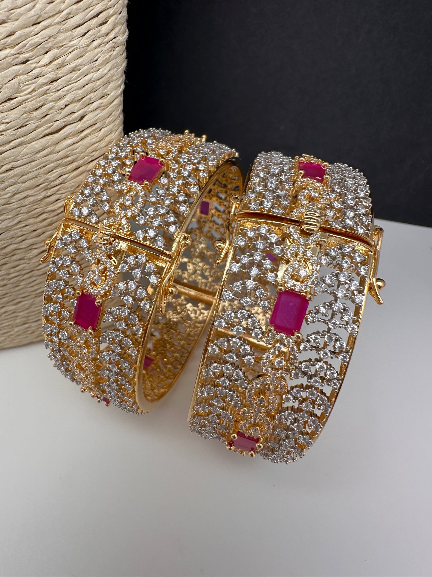 Ruby Pink CZ Openable Single Kada Bangle