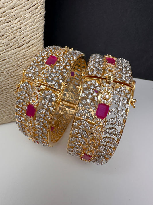 Ruby Pink CZ Openable Single Kada Bangle