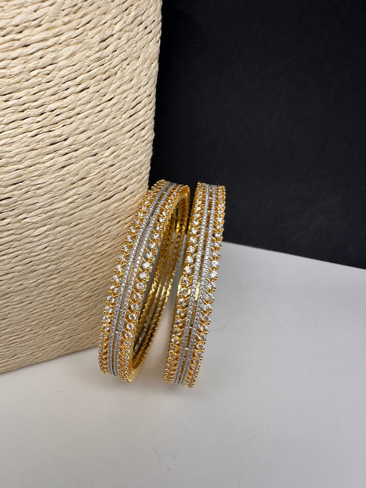 AD Dual Tone Clear Stone Bangle