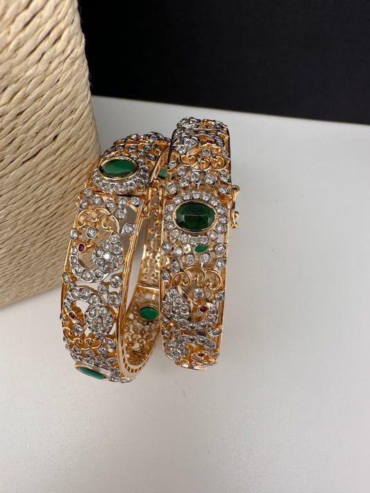 AD Emerald Peacock Openable Bangles