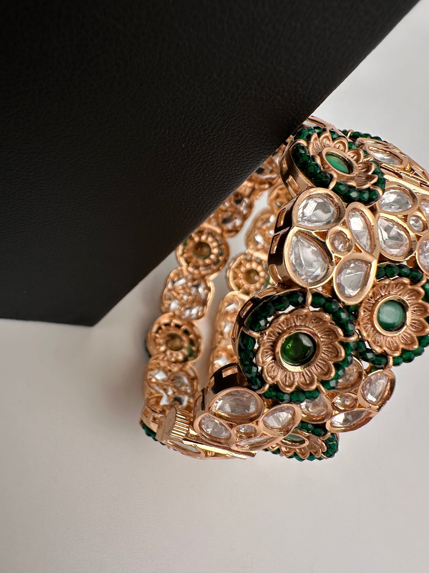 Kundan Green Beads Openable Kada Bangles