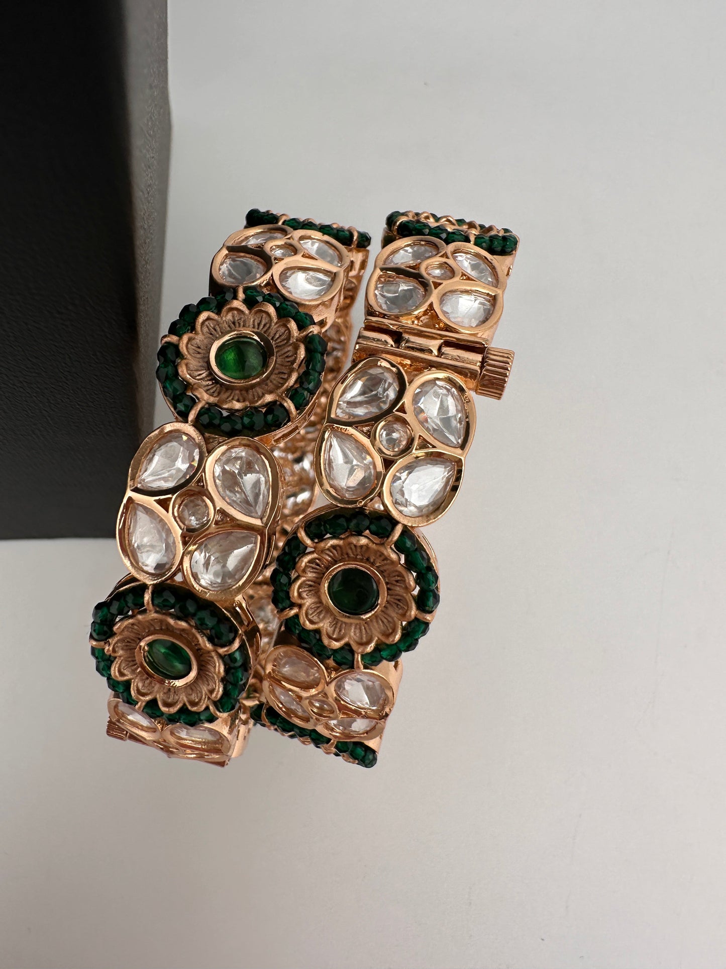 Kundan Green Beads Openable Kada Bangles