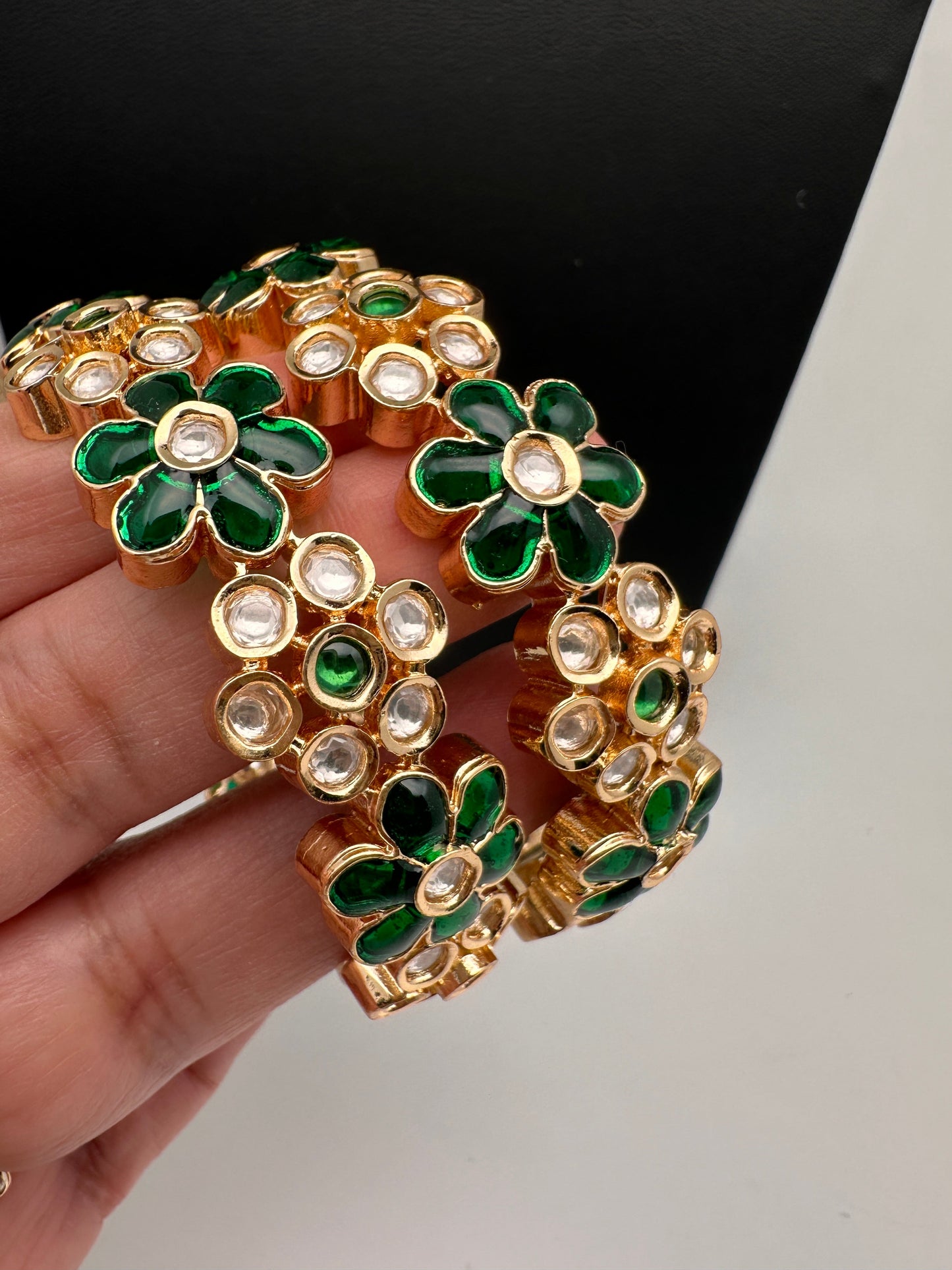 Kundan Green Openable Kada Bangles