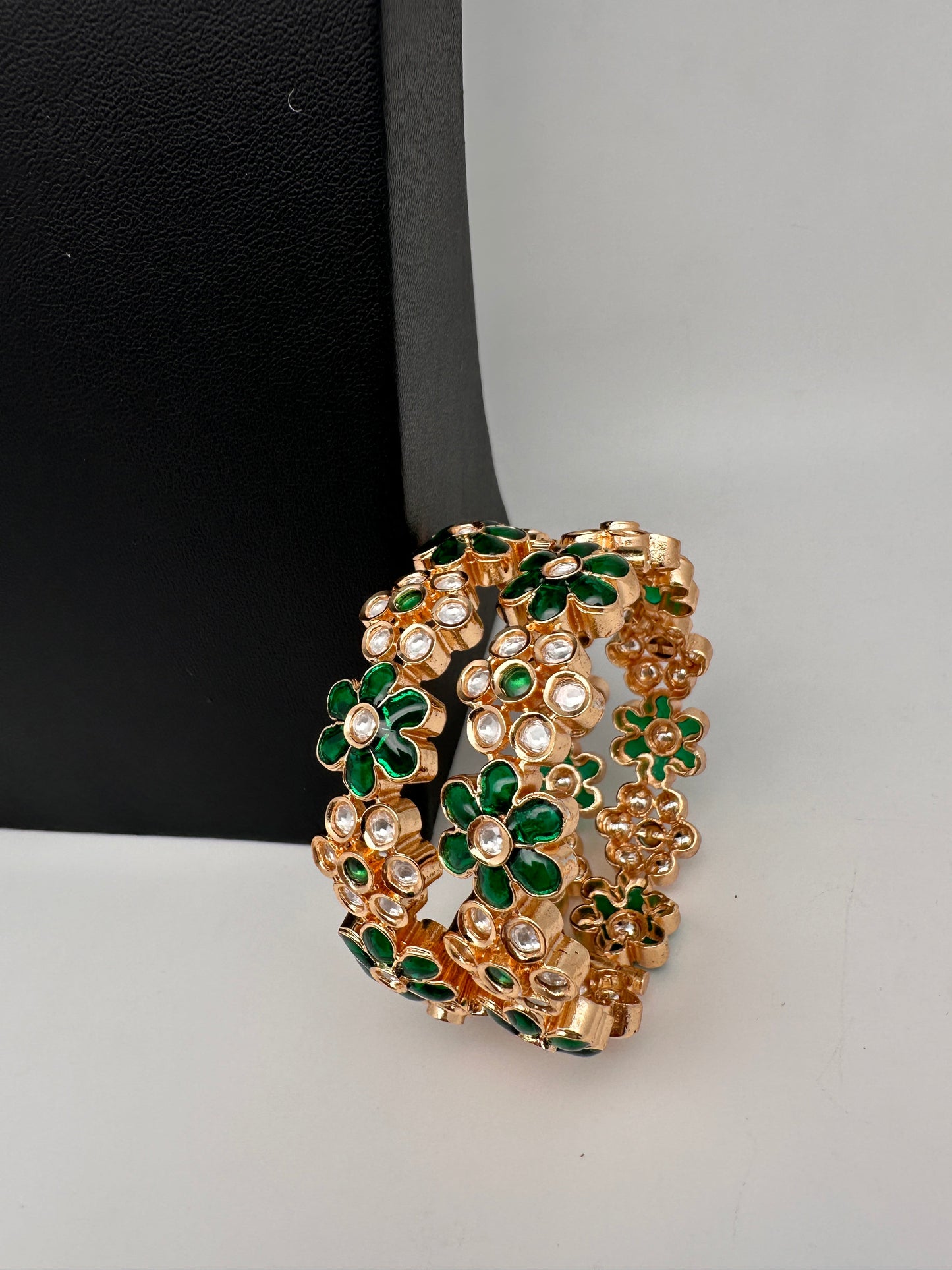 Kundan Green Openable Kada Bangles