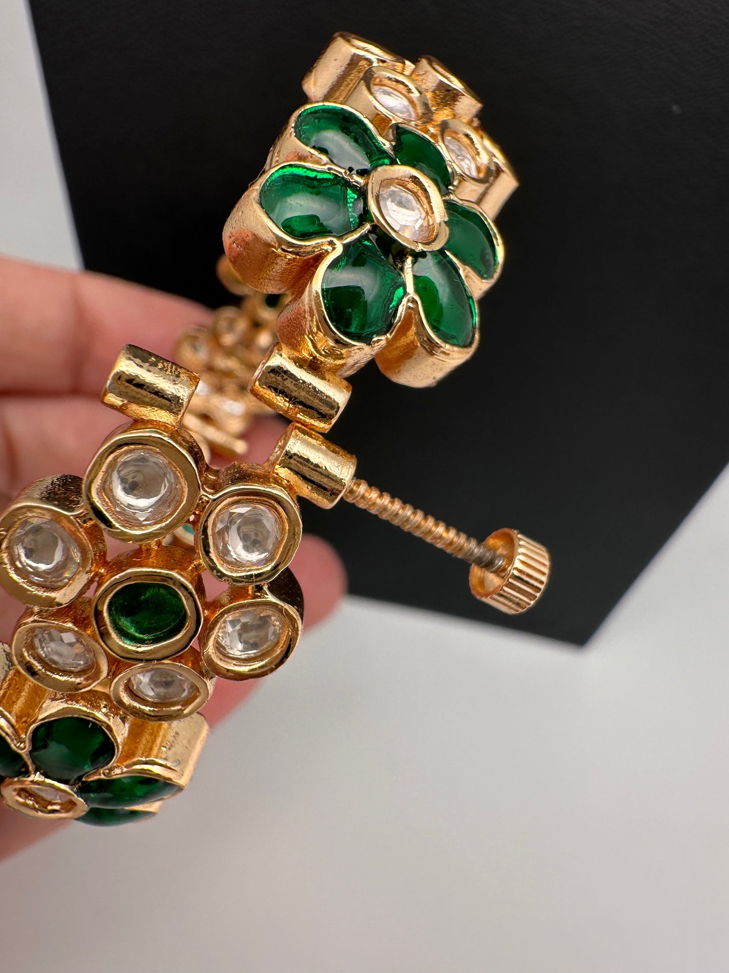 Kundan Green Openable Kada Bangles