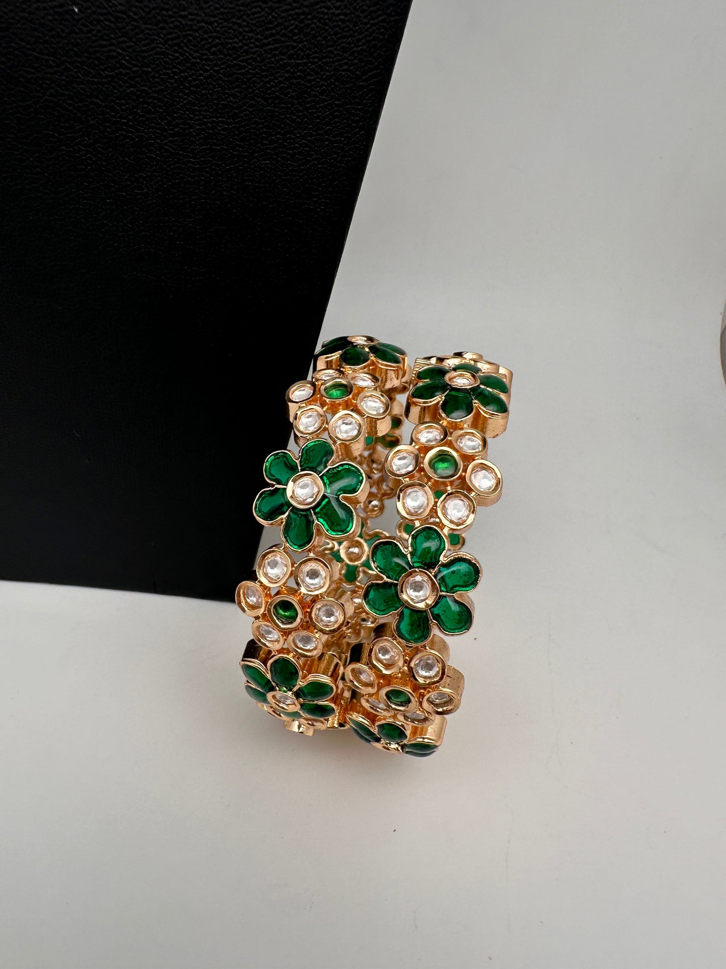 Kundan Green Openable Kada Bangles