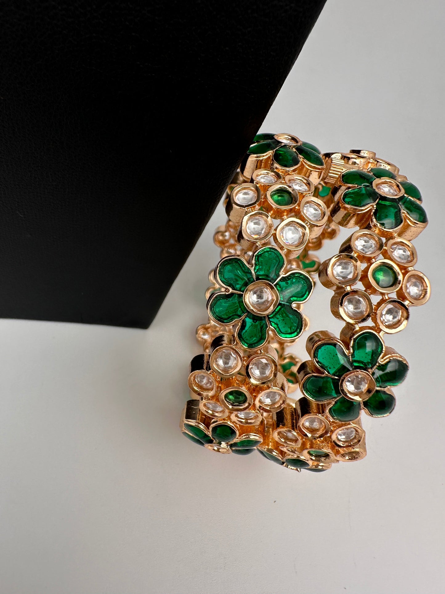 Kundan Green Openable Kada Bangles